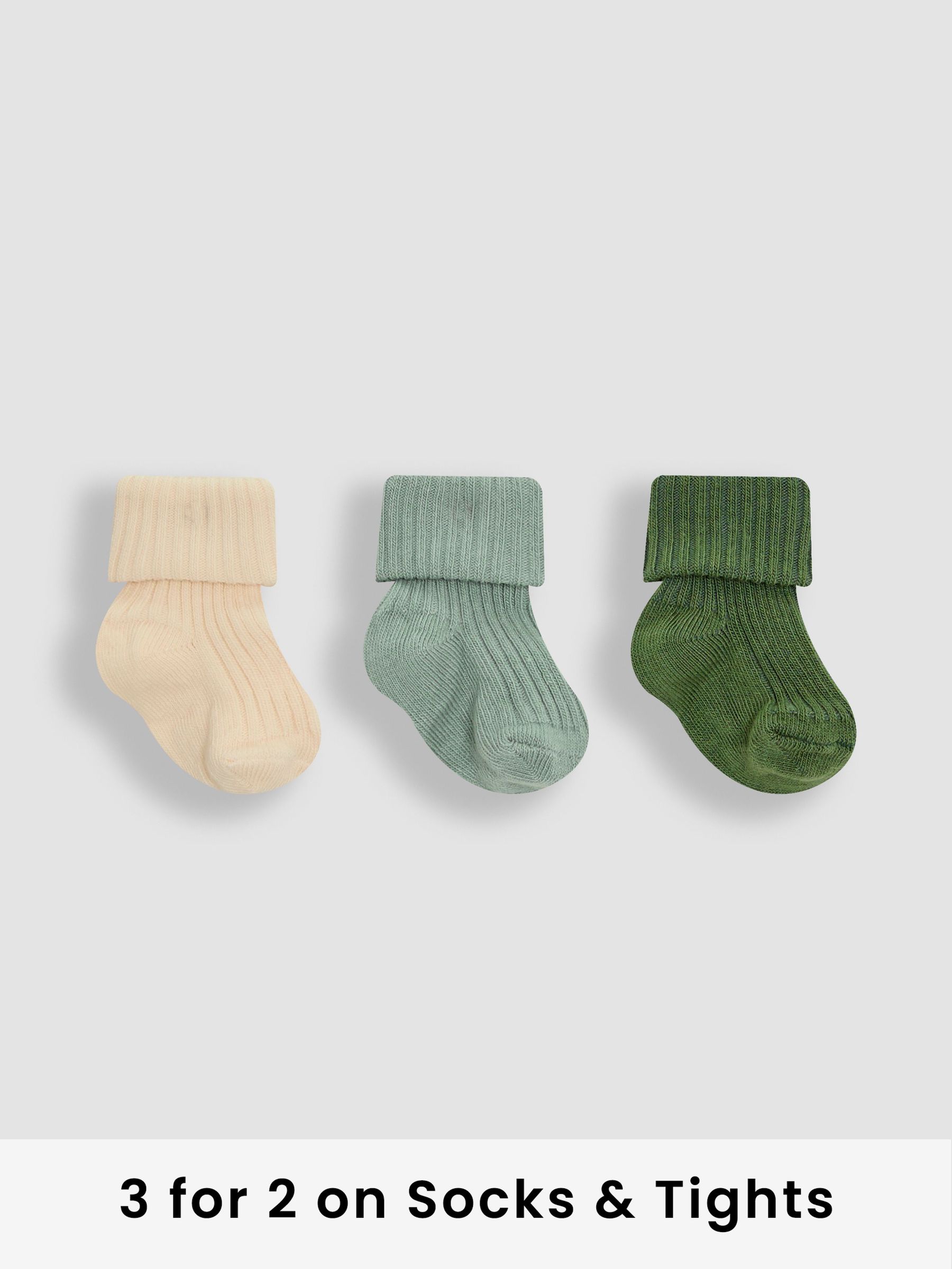 Khaki 3-Pack Ribbed Baby Socks (AM7719) | £9.50