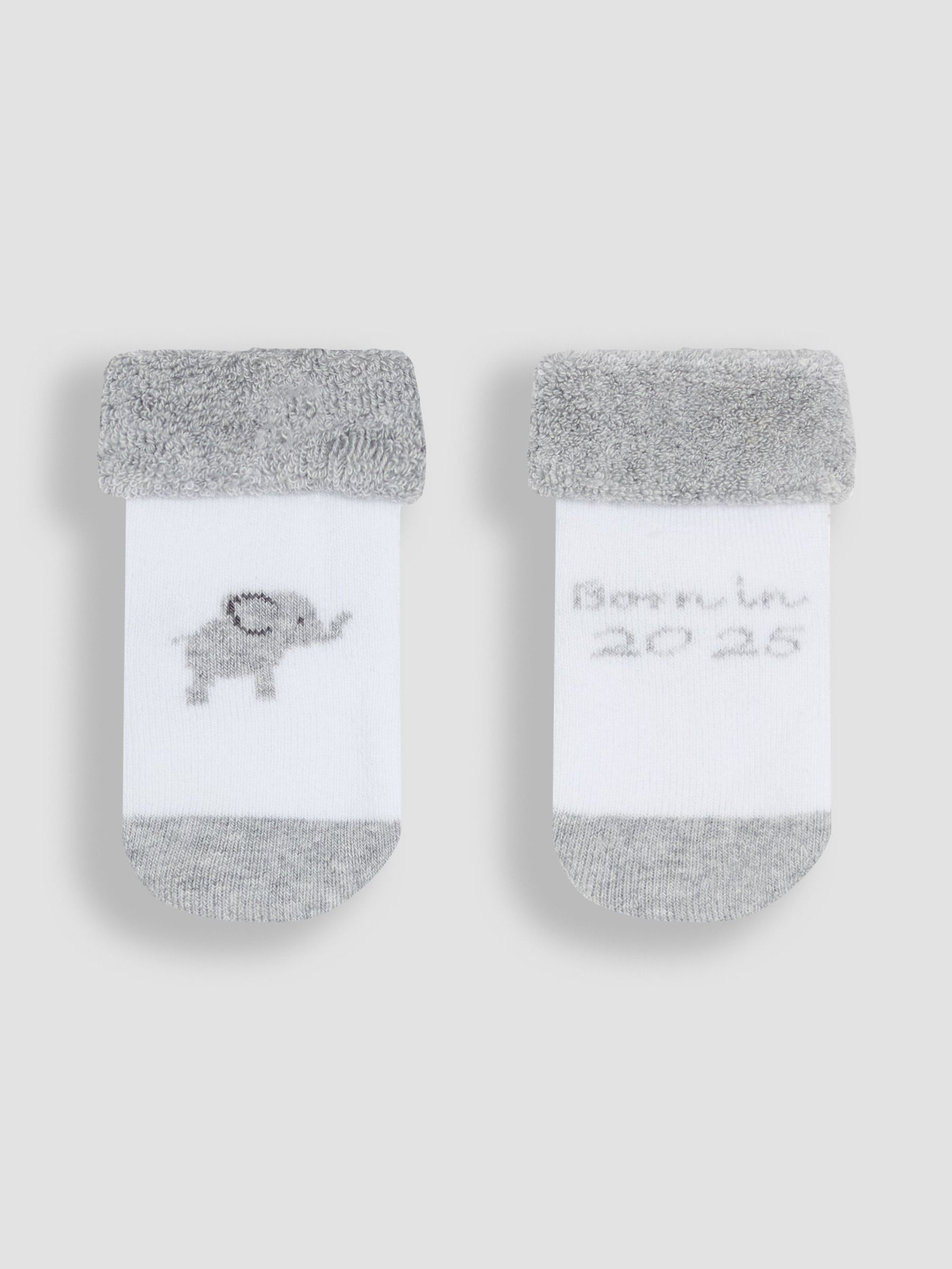 Grey 2-Pack Born In 2025 Baby Socks (AM7725) | £7.50