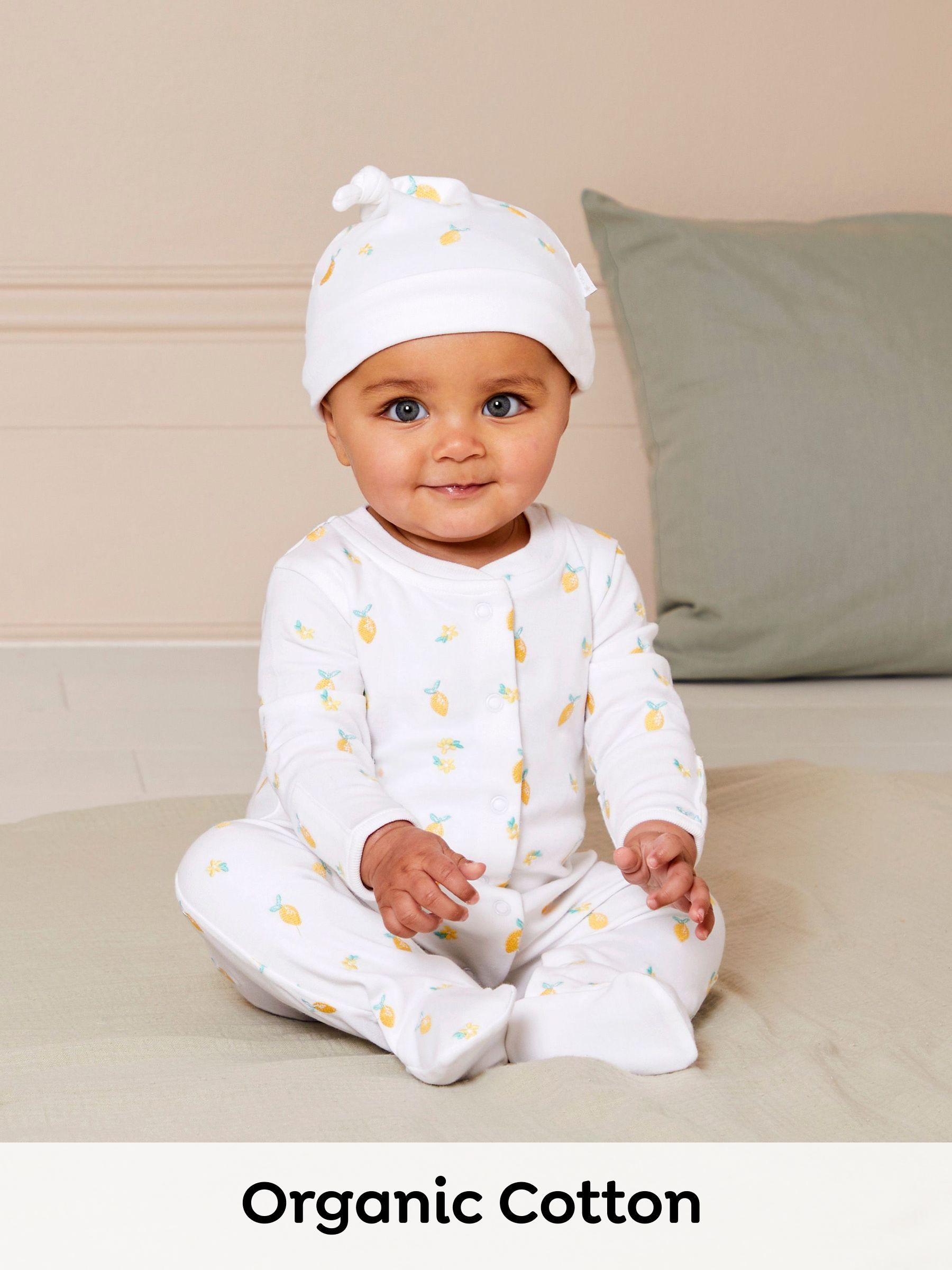 Cream 100% Organic Cotton Lemon Embroidered Baby Hat (AM7734) | £5