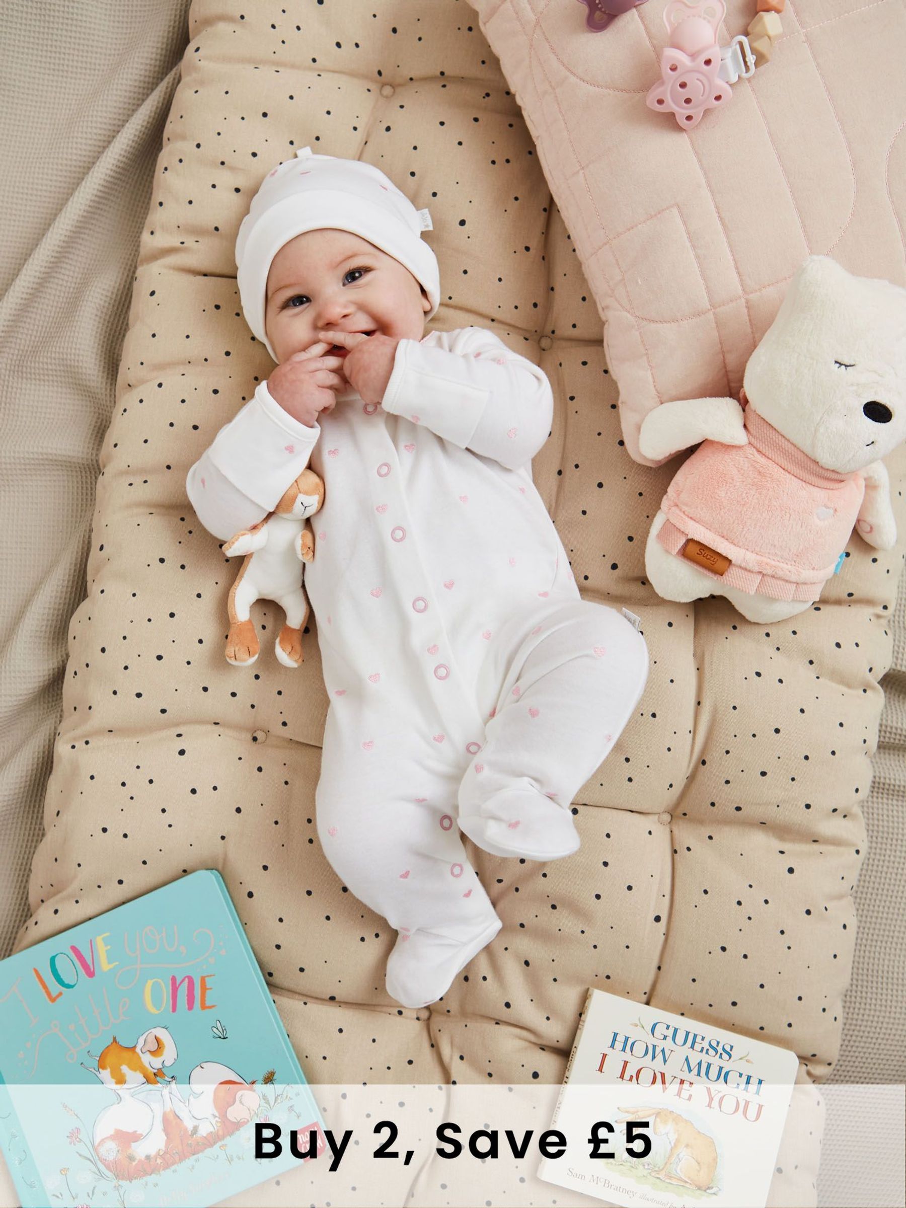 Pink 100% Organic Cotton Heart Embroidered Sleepsuit (AM7741) | £21