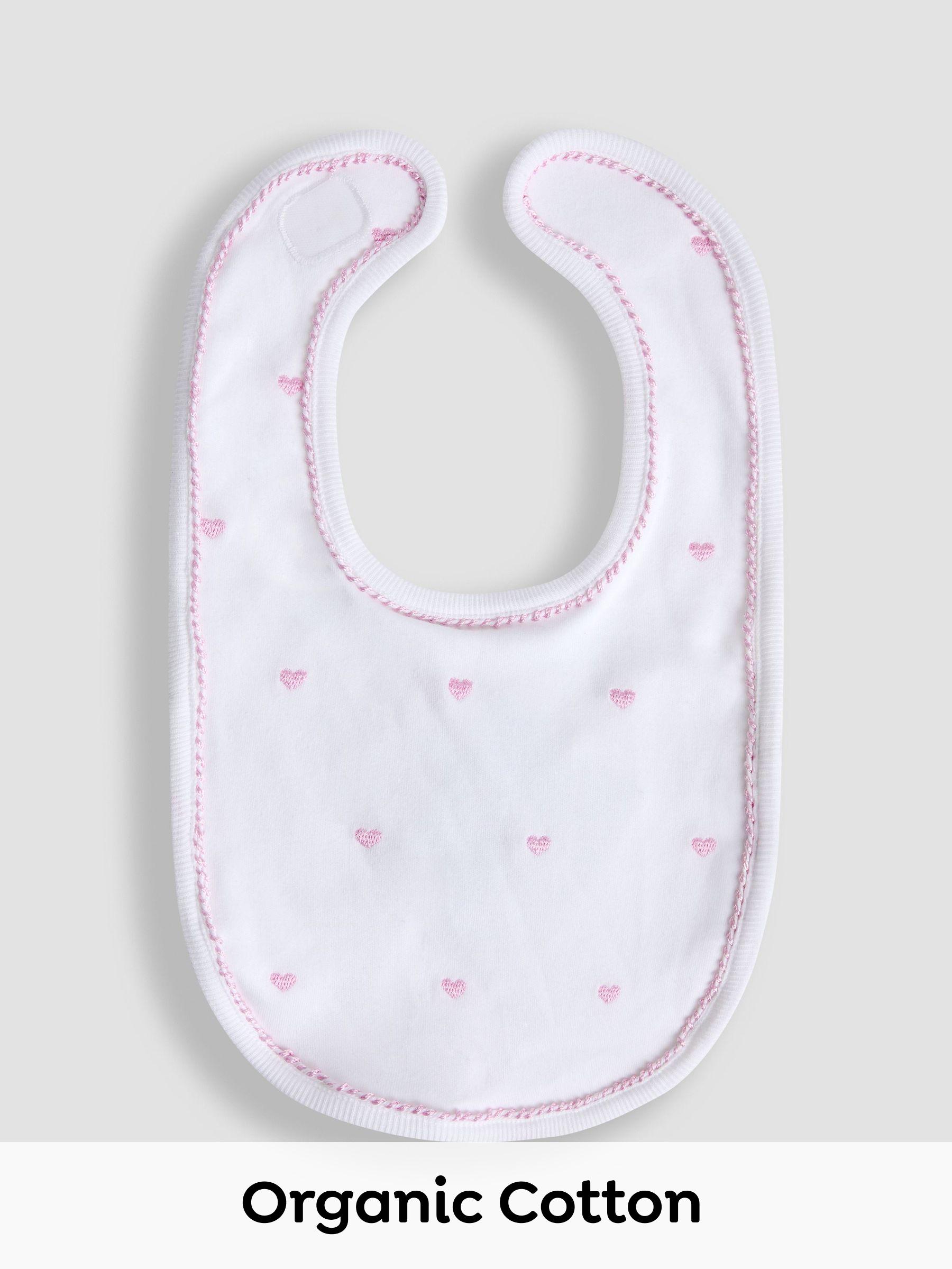 Pink 100% Organic Cotton Heart Embroidered Bib (AM7744) | £7