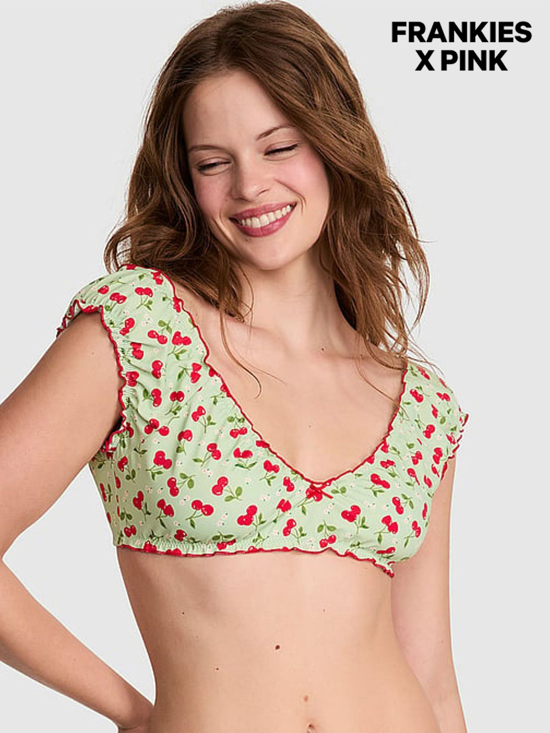 Cherry Hearts Green Hudson Bikini Top (AM7890) | £34