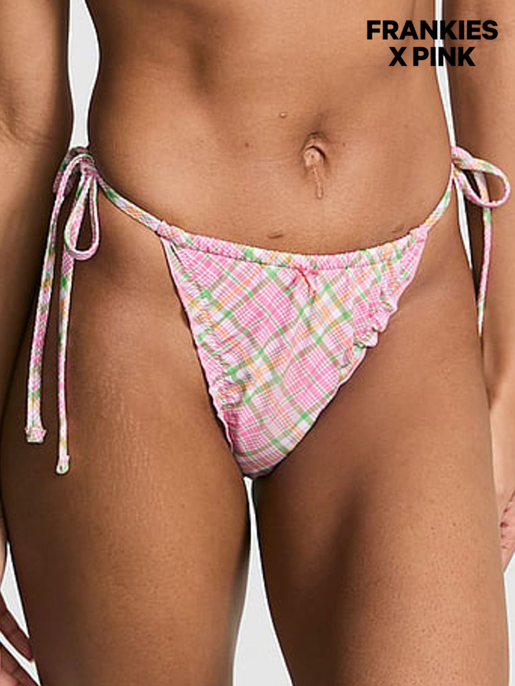 Strawberry Plaid Pink Reign Thong Bikini Bottoms (AM7892) | £34