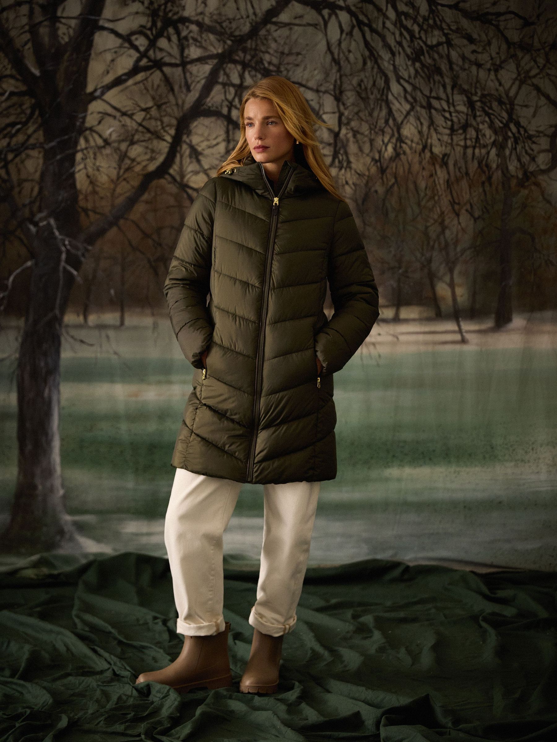 Moorsdale Khaki Green Mid Length Showerproof Padded Coat with Hood