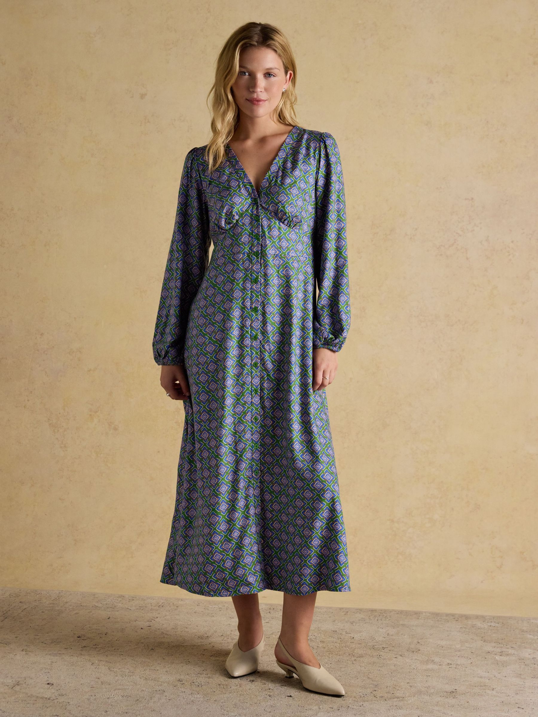 Gabriella Blue & Green Geo Print Midi Dress