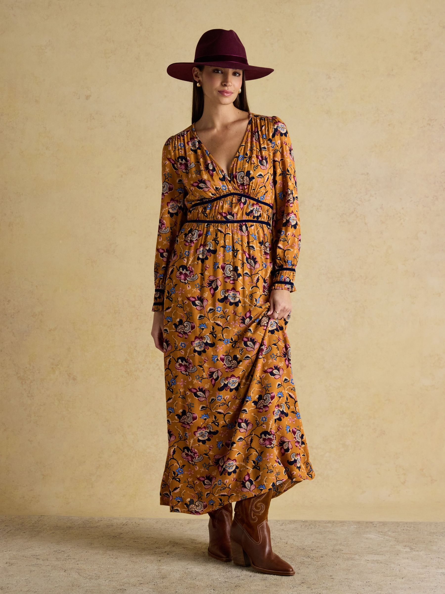 Otterly Yellow Floral V-Neck Midi Dress