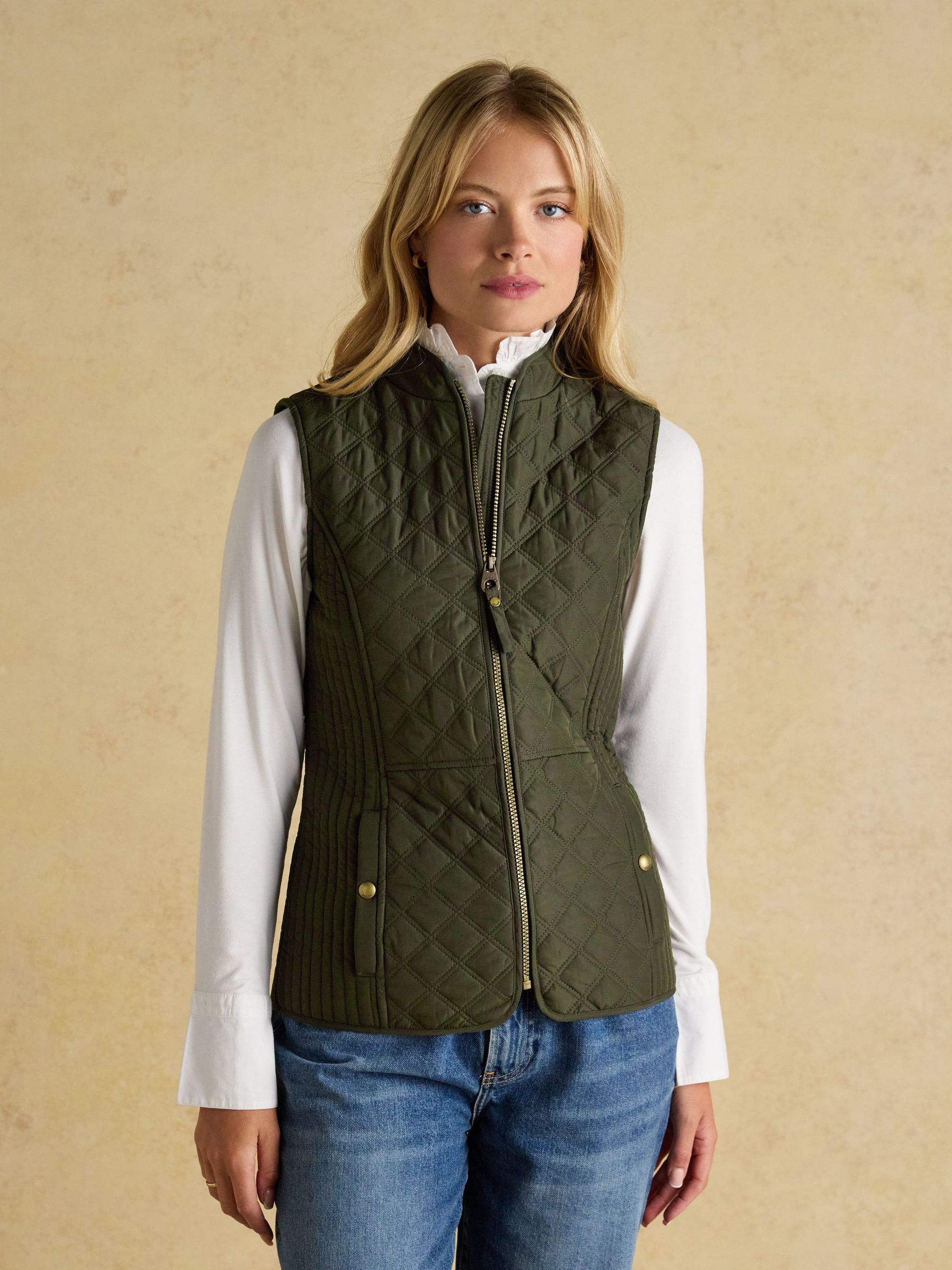Minx Khaki Green Showerproof Diamond Quilted Gilet (AM8394) | £49.95