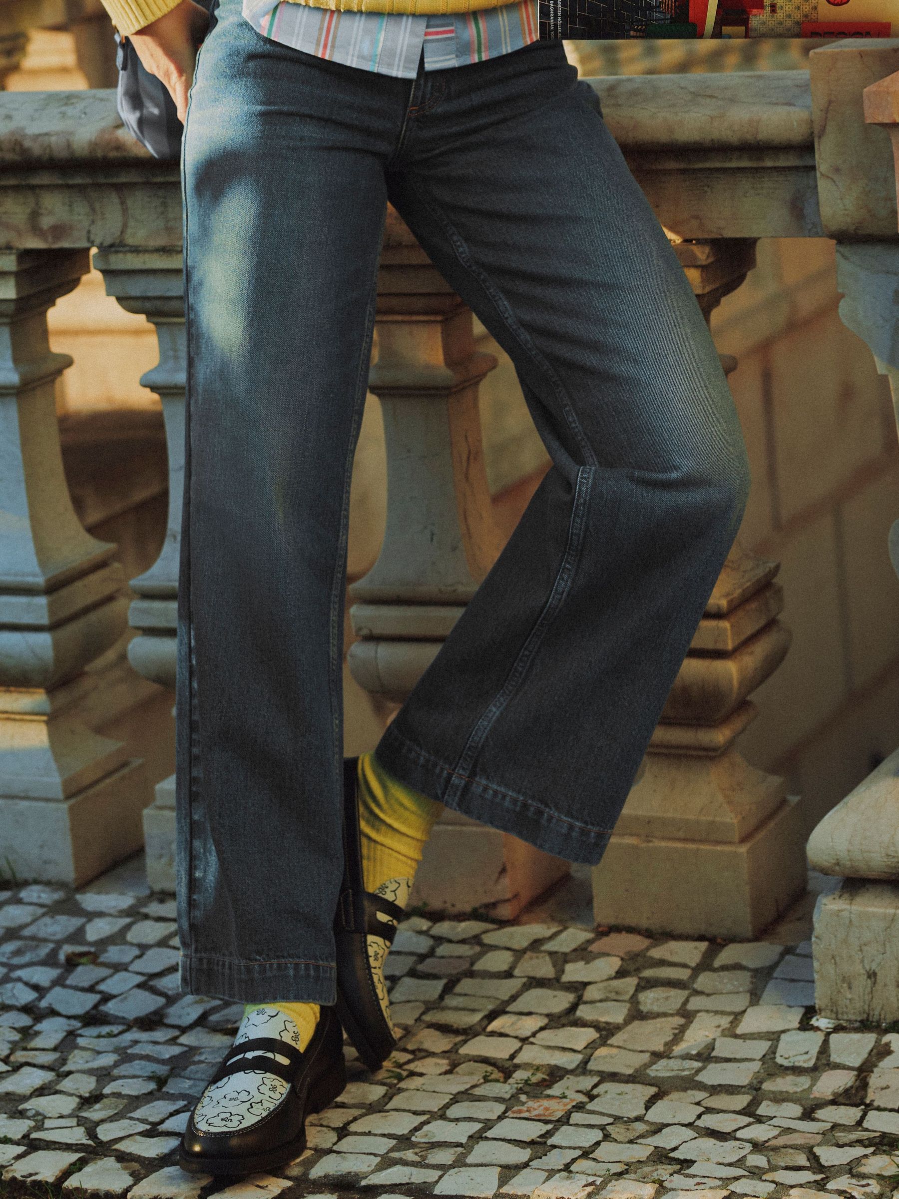 Blue High Rise Wide Leg Jeans