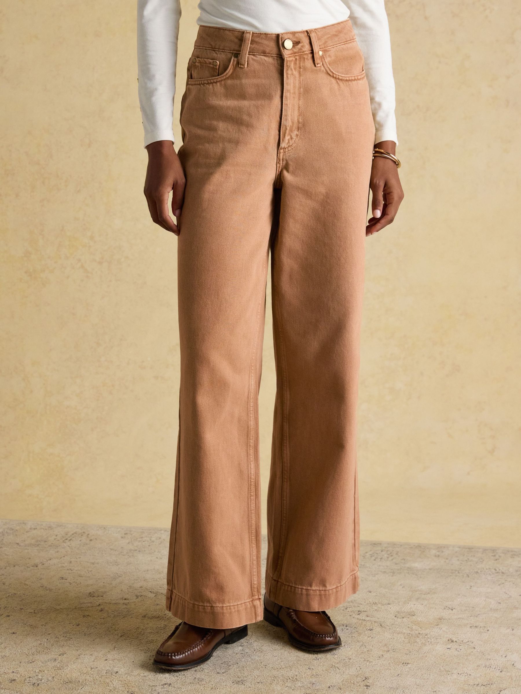 Tan Brown High Rise Wide Leg Jeans