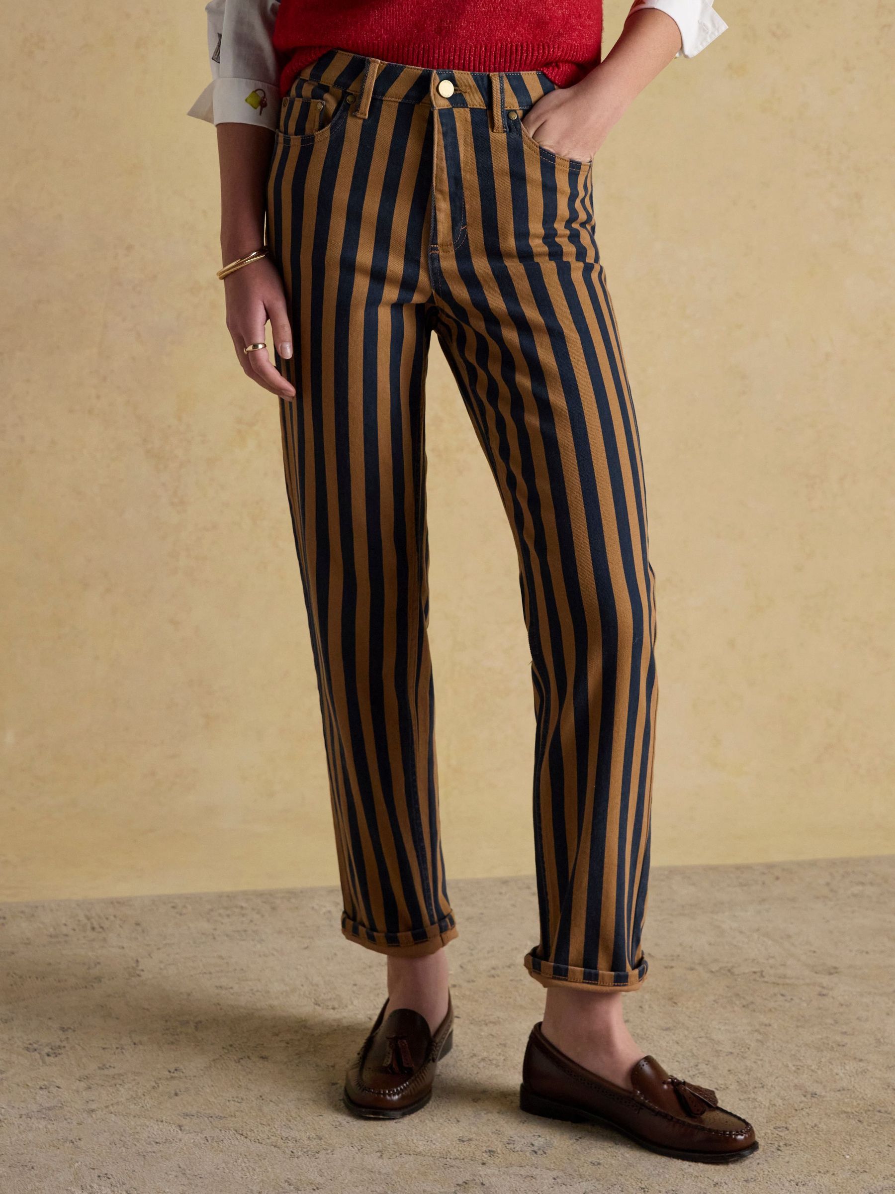 Navy Stripe Mid Rise Jeans