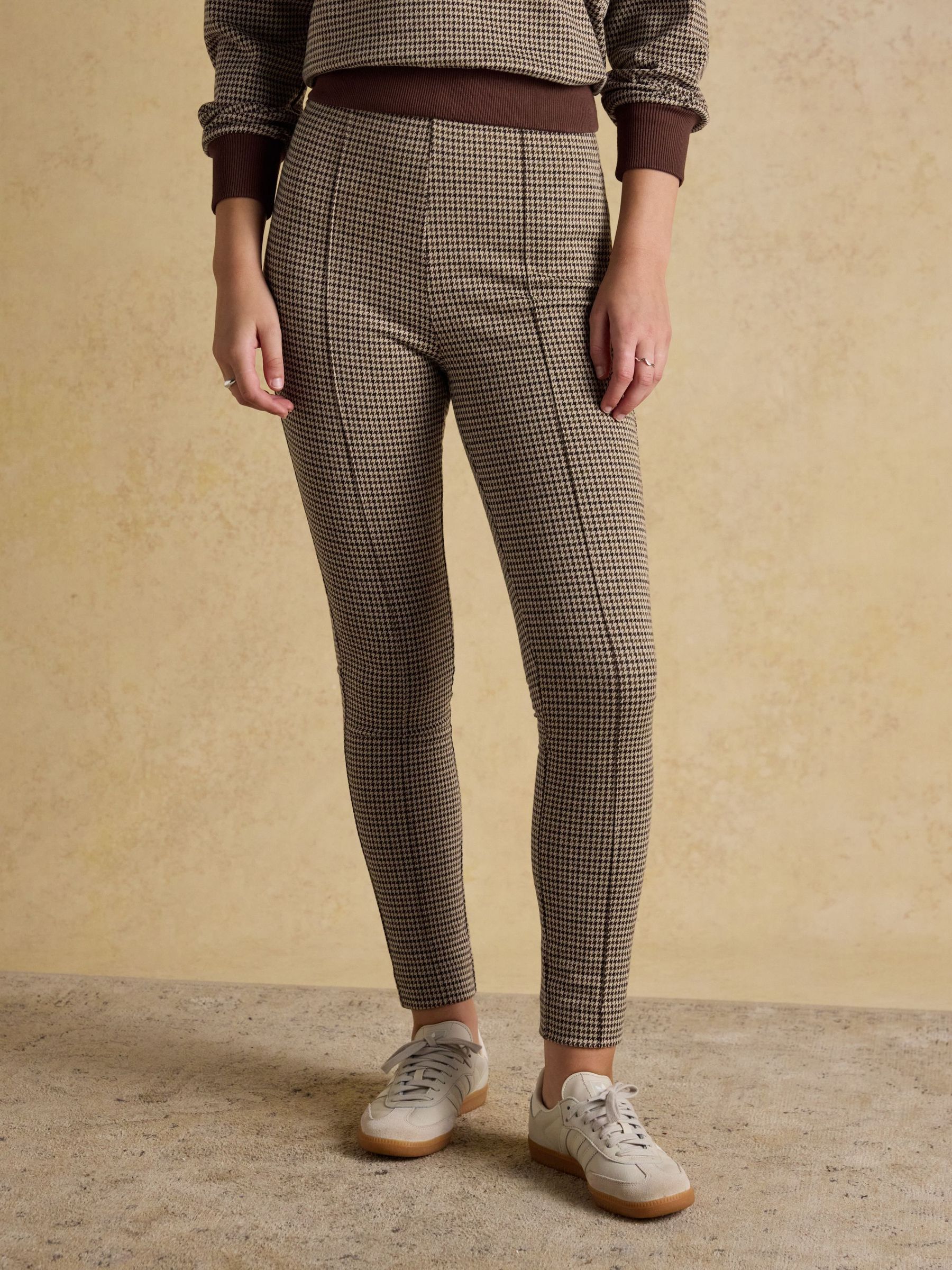 Mia Brown Checked Skinny Elasticated Trousers with Zip Fly