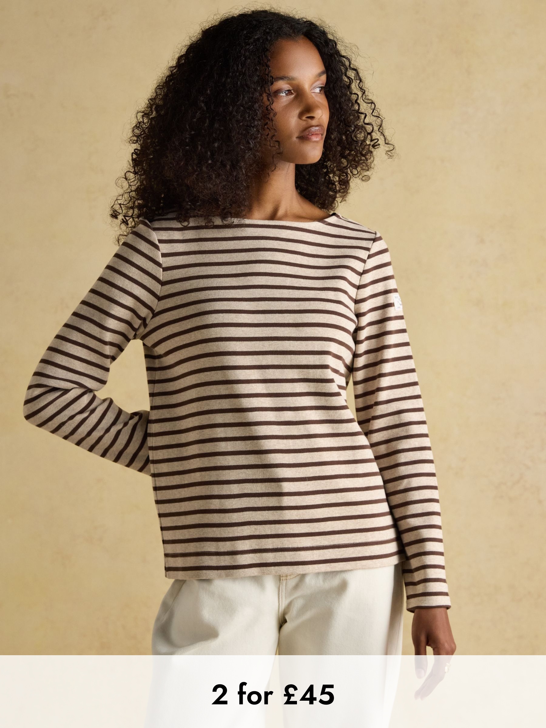 Harbour Neutral Boat Neck Long Sleeve Breton Stripe Top (AM8411) | £29