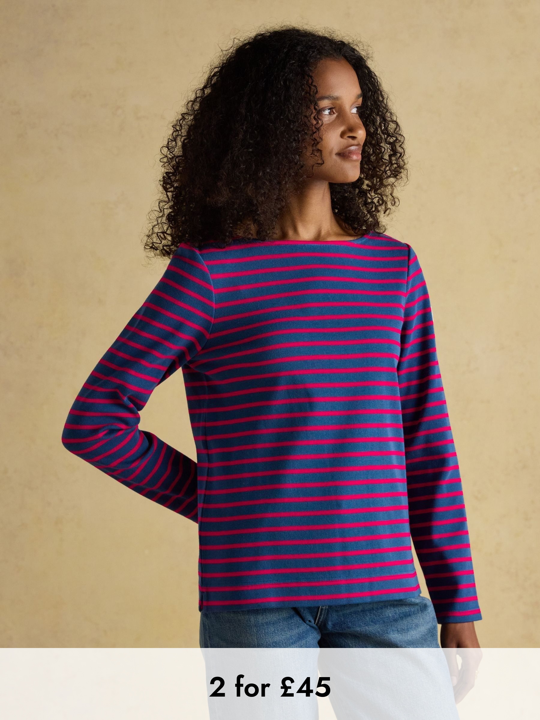 Harbour Red/Blue Boat Neck Long Sleeve Breton Stripe Top (AM8412) | £29