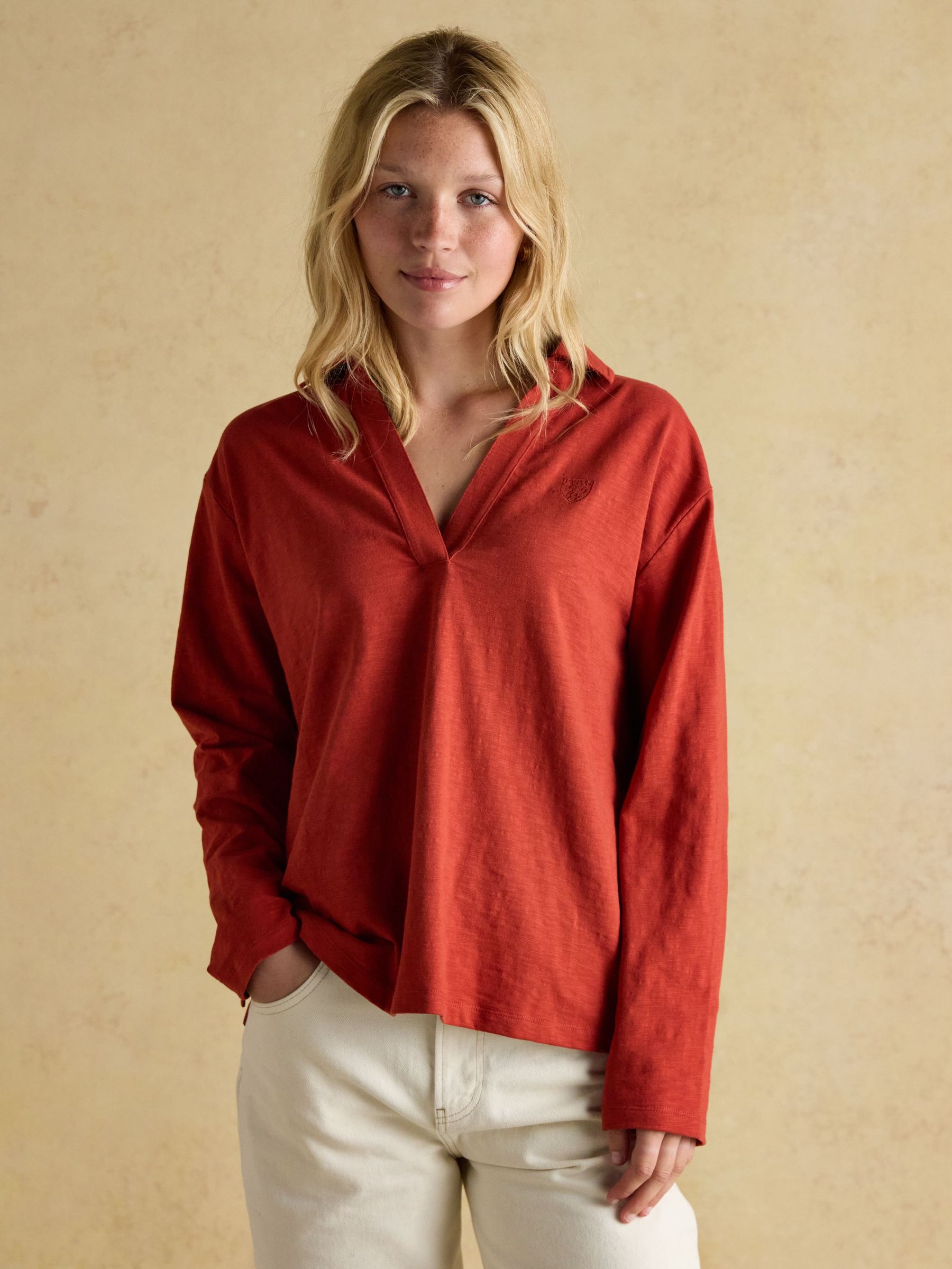 Tallie Burnt Orange Combed Cotton Slub Collared Top (AM8426) | £23