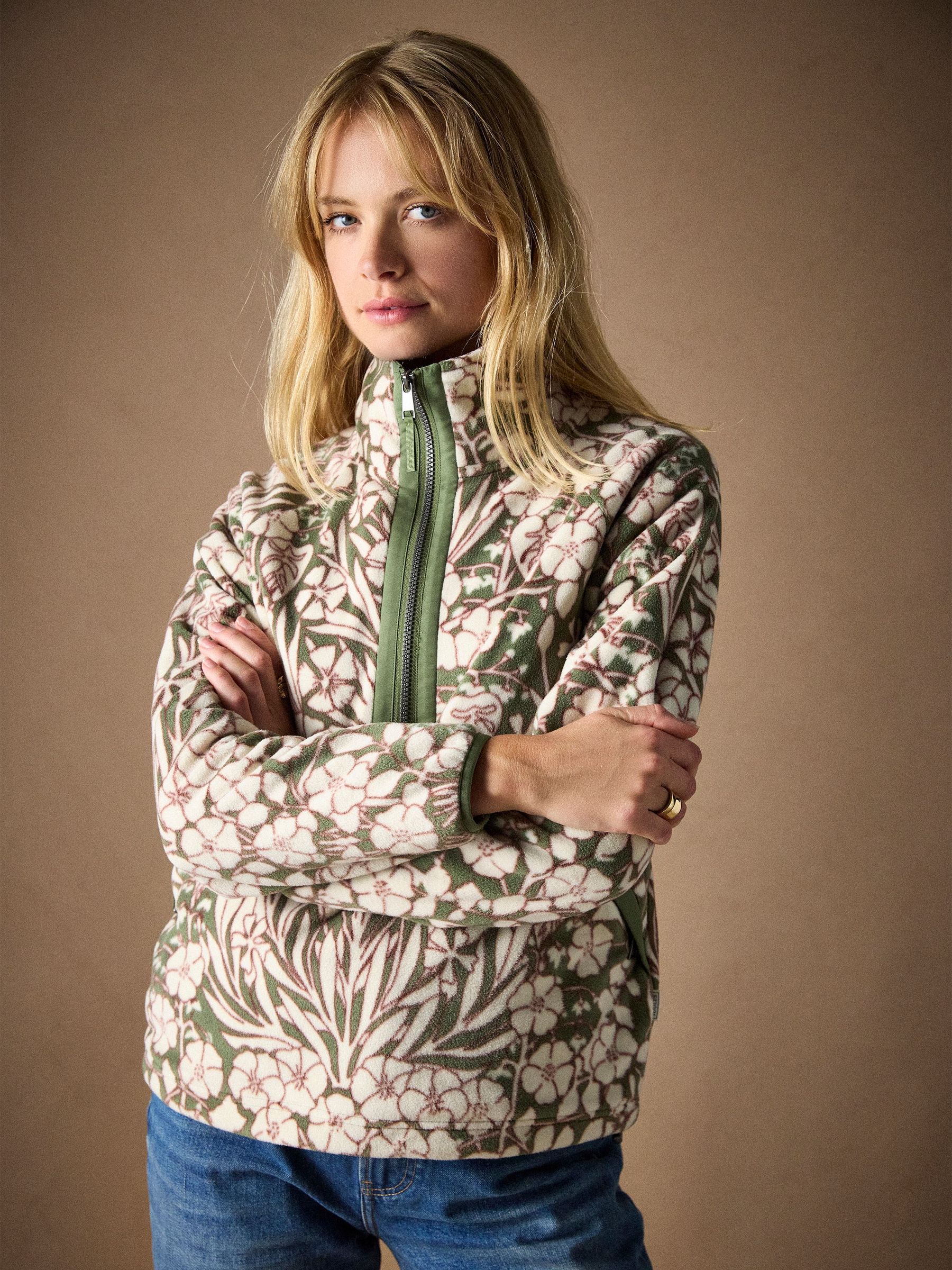 Olivia Green Floral Quarter Zip Fleece (AM8435) | £41