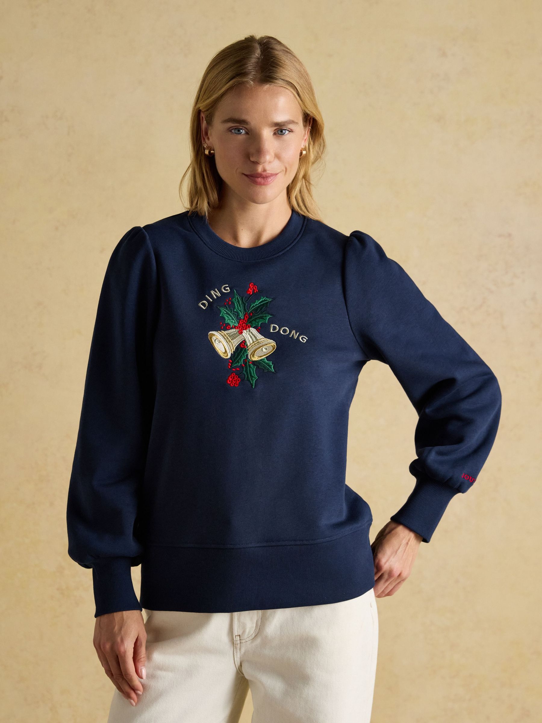 Robyn Navy Festive Embroidered Cotton Rich Sweatshirt (AM8456) | £40