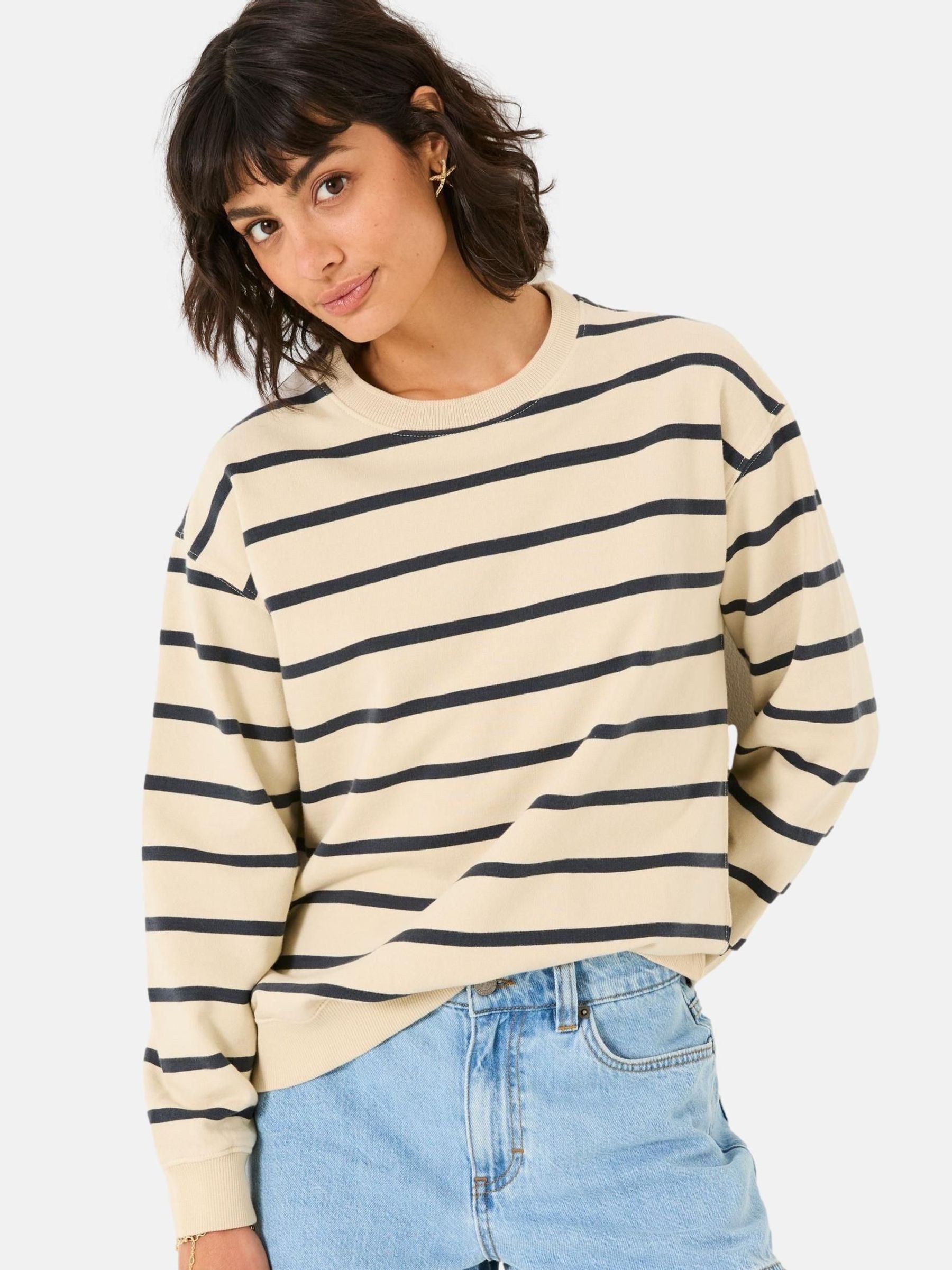 Georgia Ivory Stripe Crew Sweatshirt (AM8822) | £42
