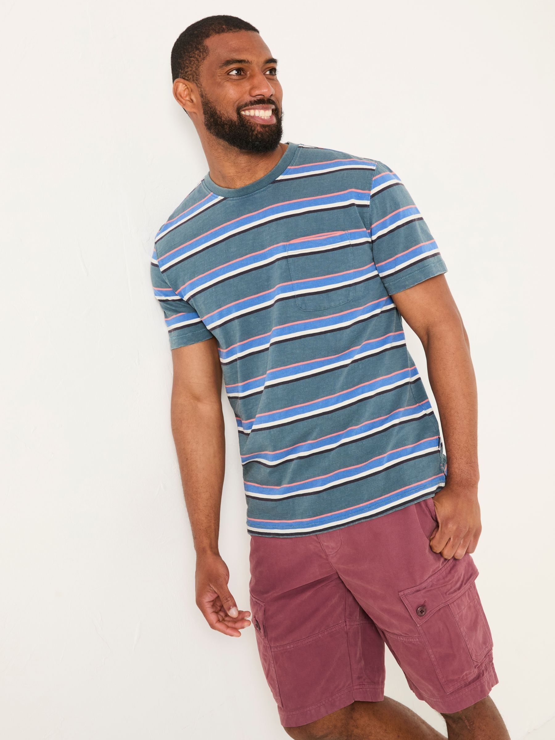 Studland Dark Teal Blue Stripe Pocket T-Shirt (AM9430) | £28