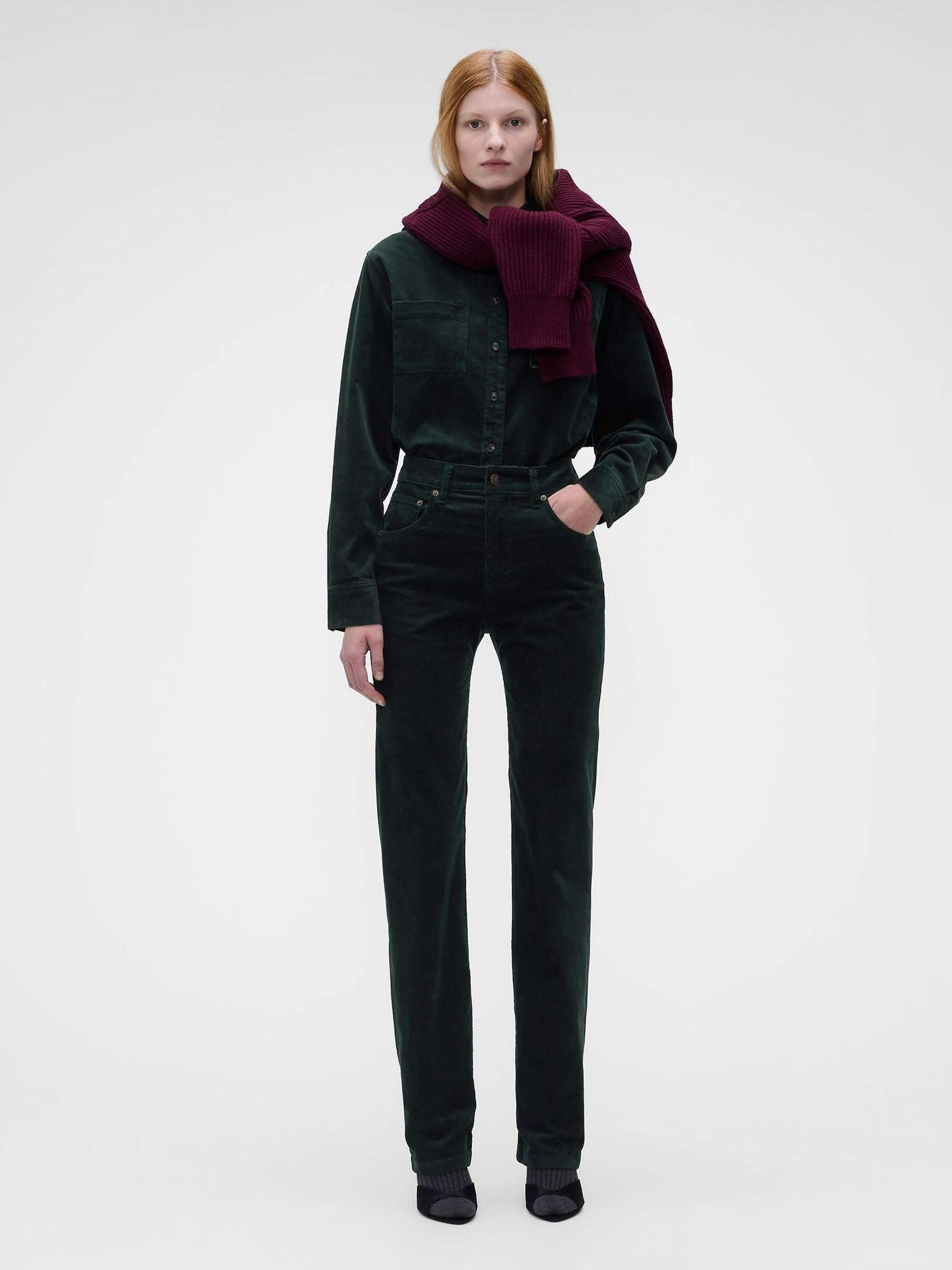 Gap x Victoria Beckham Green - High Waisted Corduroy Straight Jeans