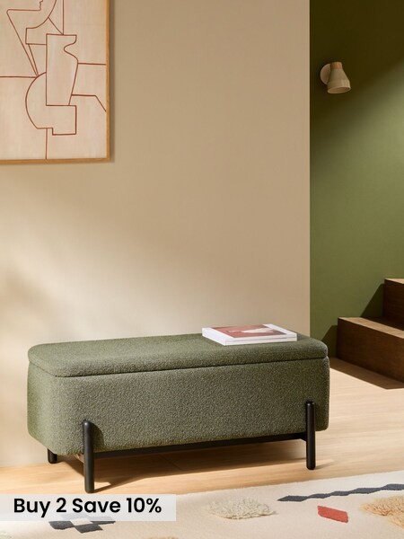 Asare Storage Ottoman Bench in Forest Green Pax Boucle (AN2597) | £299