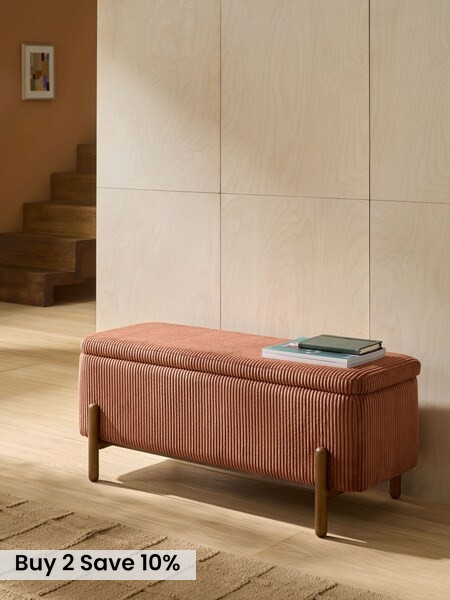 Asare Storage Ottoman Bench in Nutmeg Orange Corduroy (AN2598) | £299
