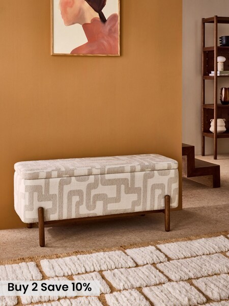 Asare Storage Ottoman Bench in Clyde Abstract Weave Natural Sand (AN2601) | £325