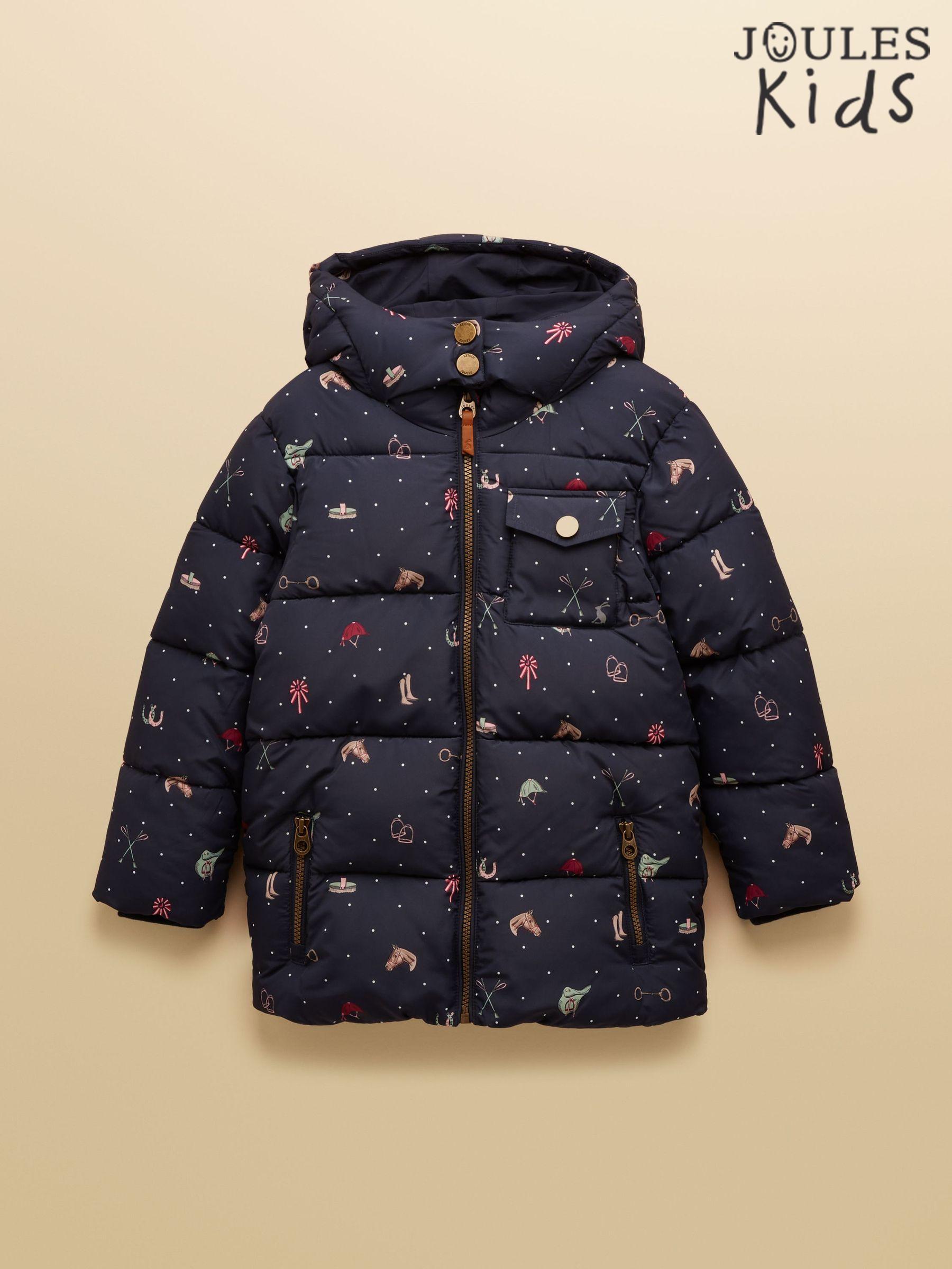 Girls' Emmeline Navy Horse Showerproof Padded Coat (AN2916) | £55 - £65