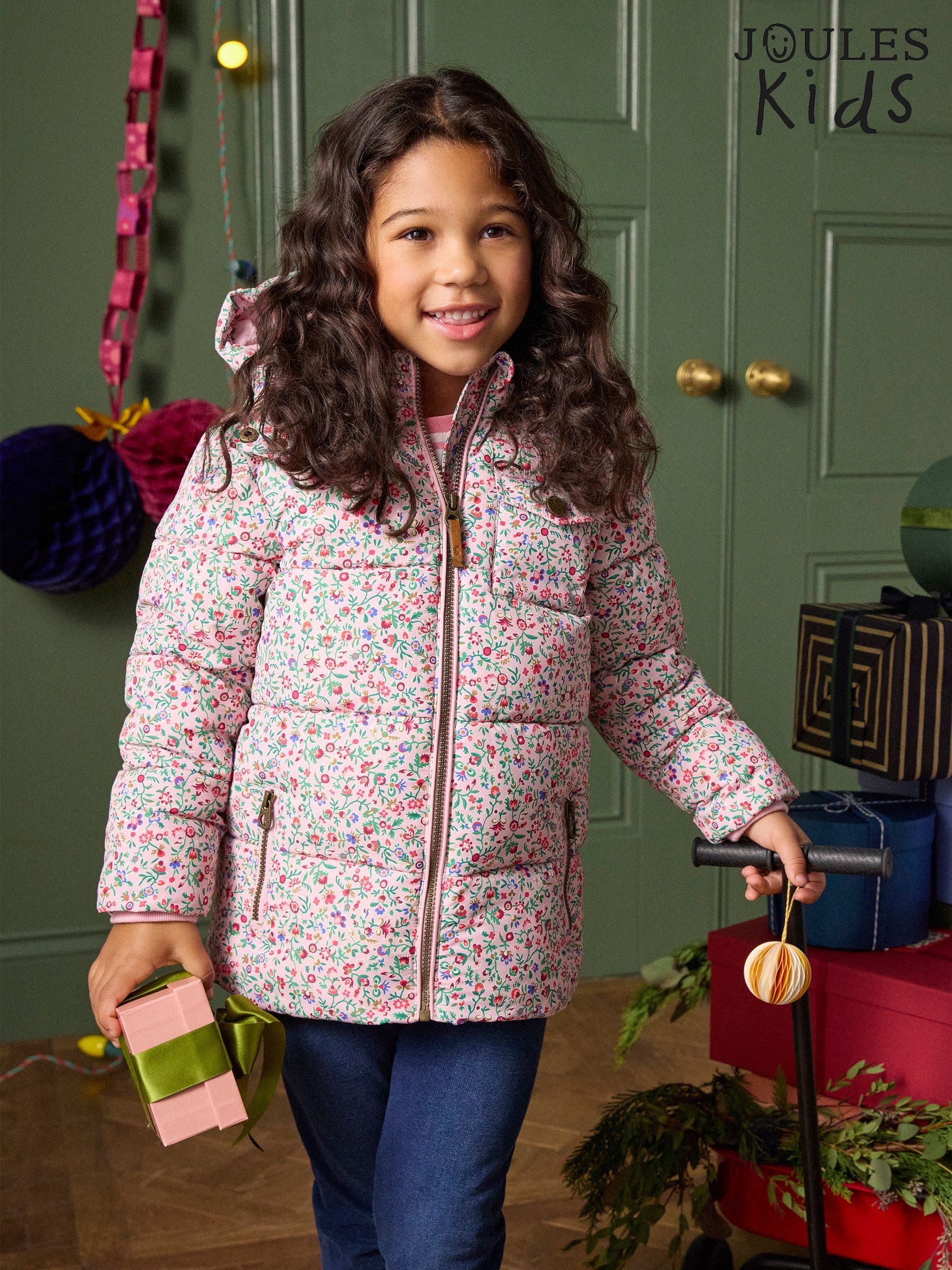 Girls' Emmeline Pink Ditsy Showerproof Padded Coat (AN2917) | £55 - £60