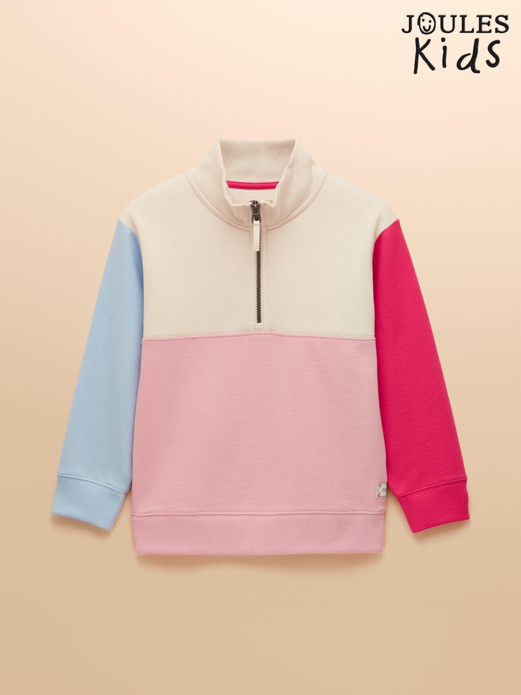 Girls' Elliot Pink Colourblock Colourblock Quarter Zip Sweatshirt (AN2921) | £26 - £32