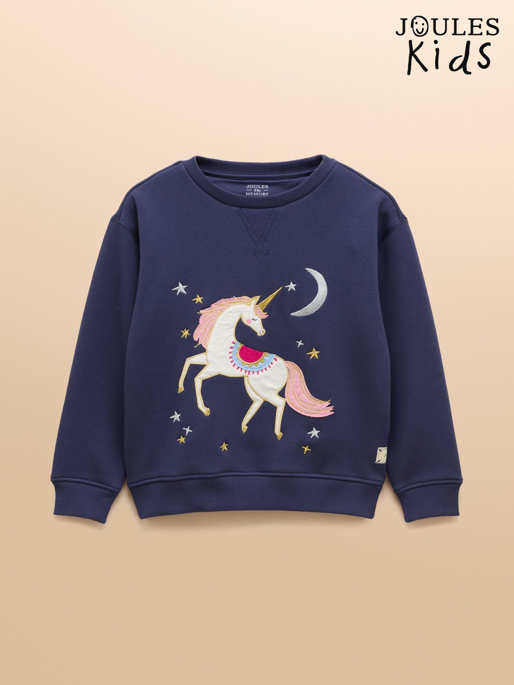 Girls' Mackenzie Navy Horse Embroidered Artwork Sweatshirt With Faux Faur Lining (AN2923) | £24 - £27