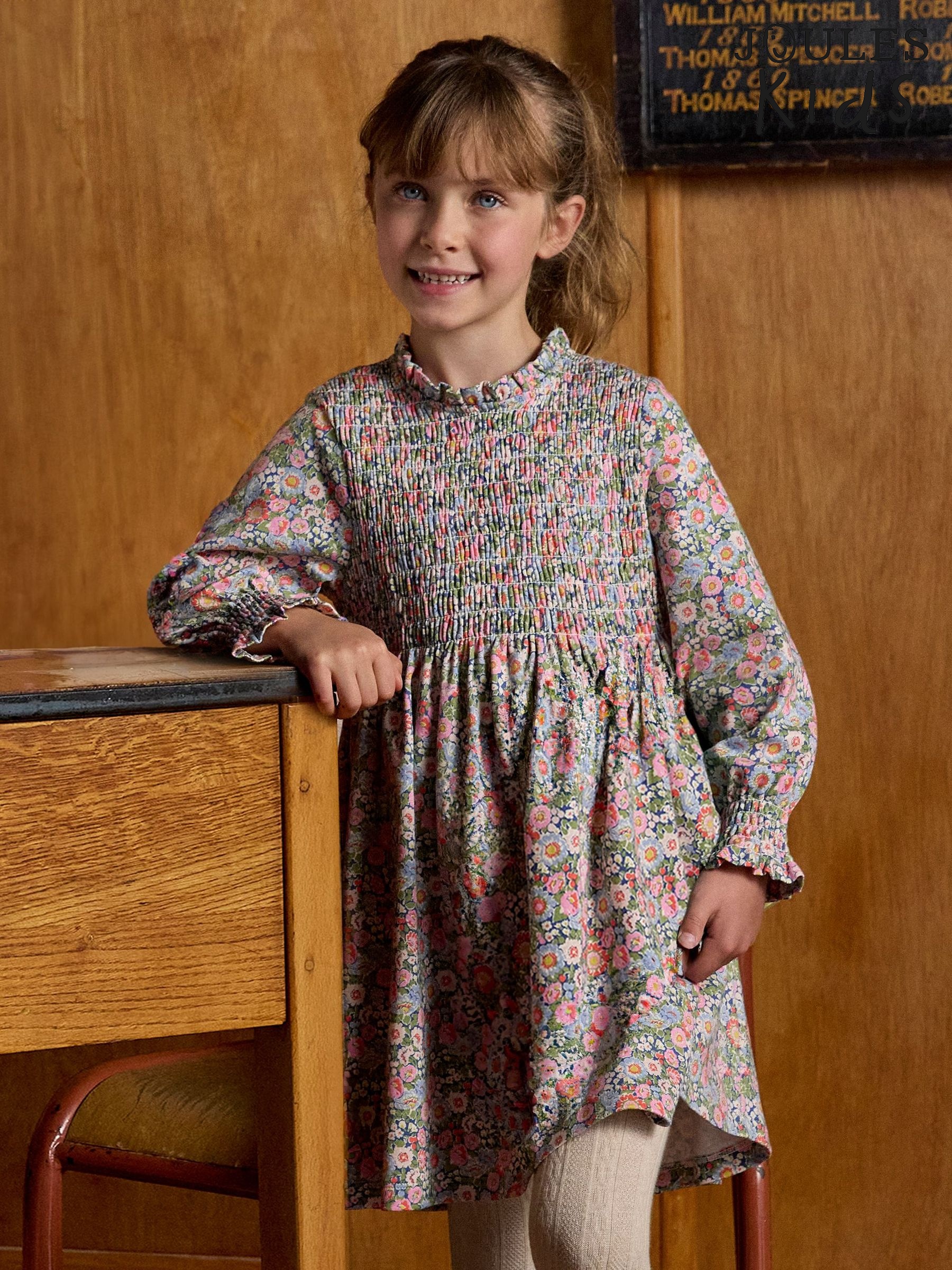 Girls' Gracie Multi Ditsy Shirred Long Sleeved Printed Jersey Dress (AN2940) | £14 - £18