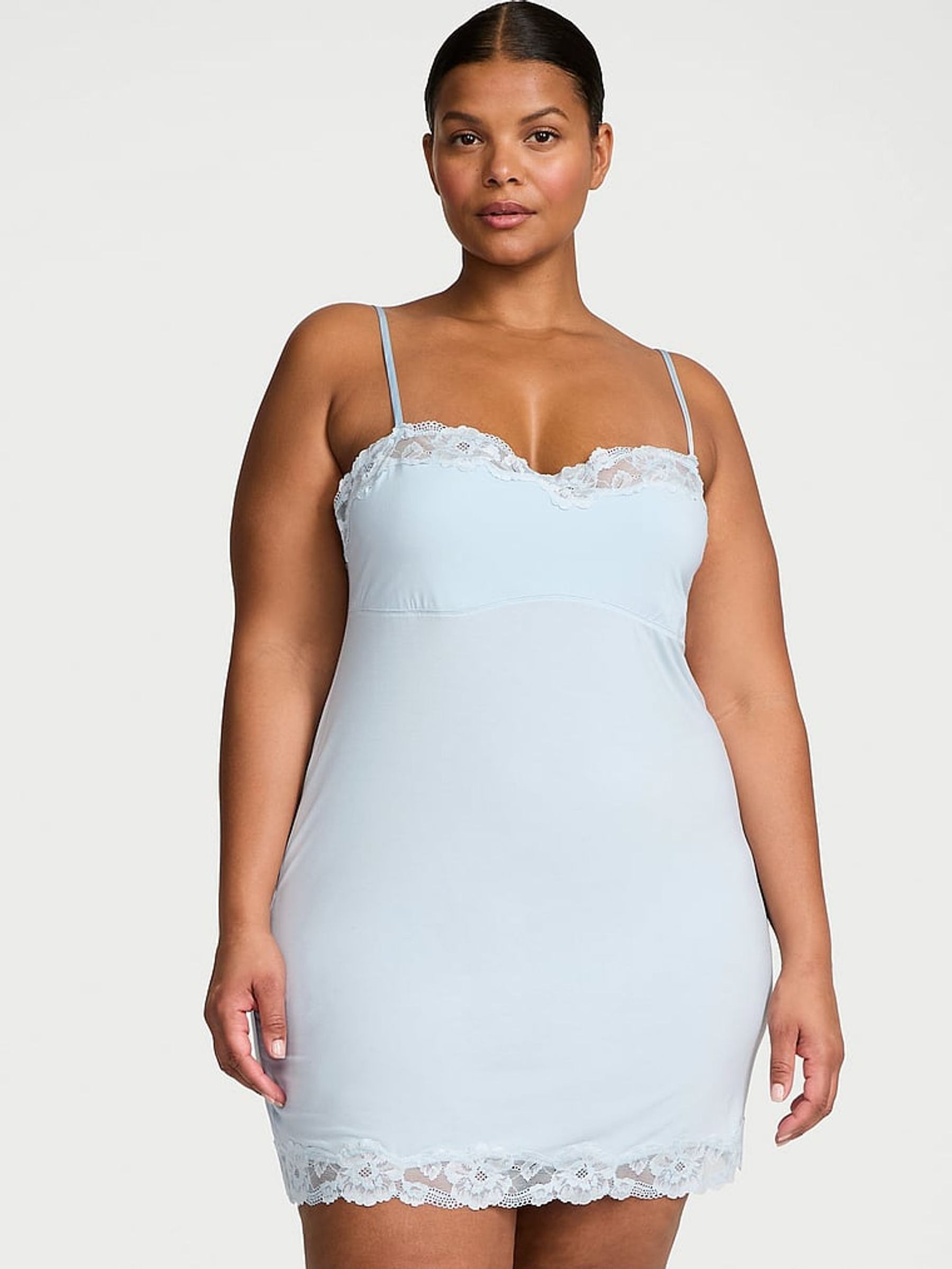 Palest Blue Modal Straight Neck Slip Dress (AN3029) | £49
