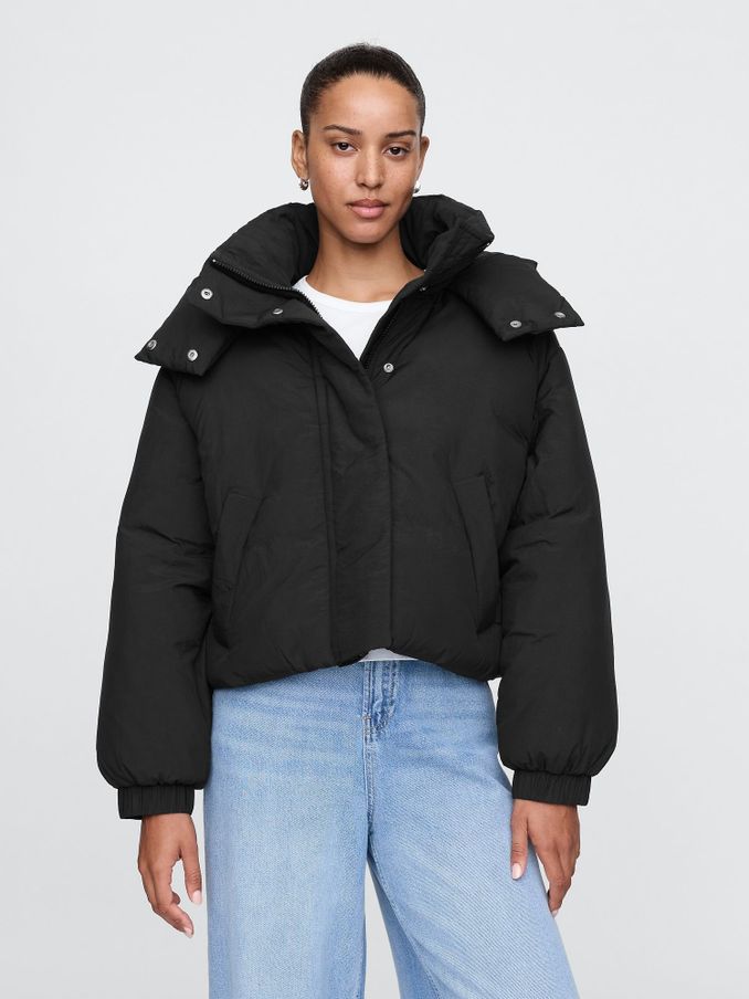 Black Cropped Duvet Wrap Puffer Coat (AN3612) | £95