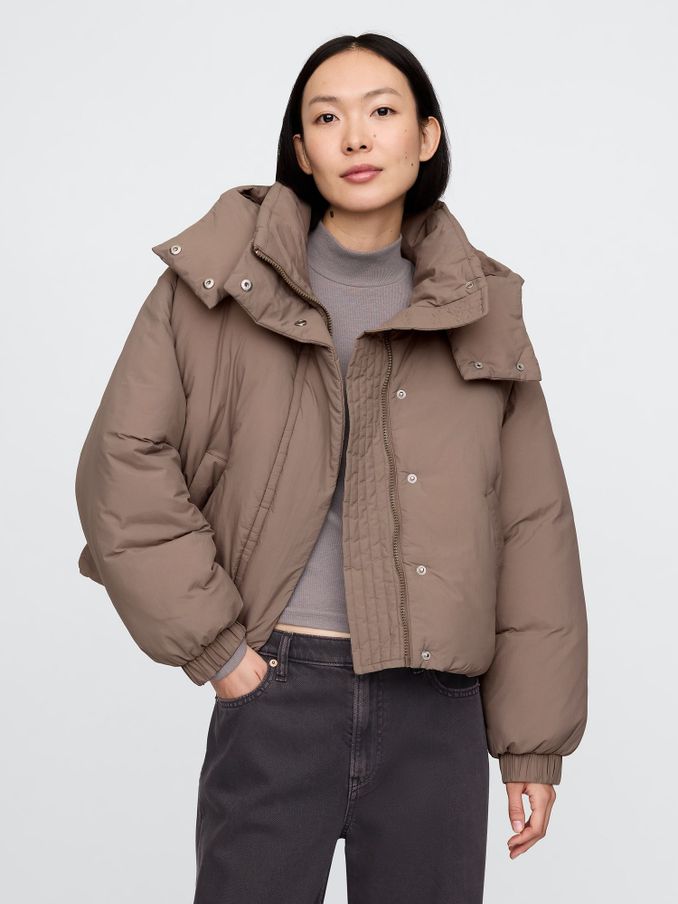 Brown Cropped Duvet Wrap Puffer Coat (AN3614) | £57
