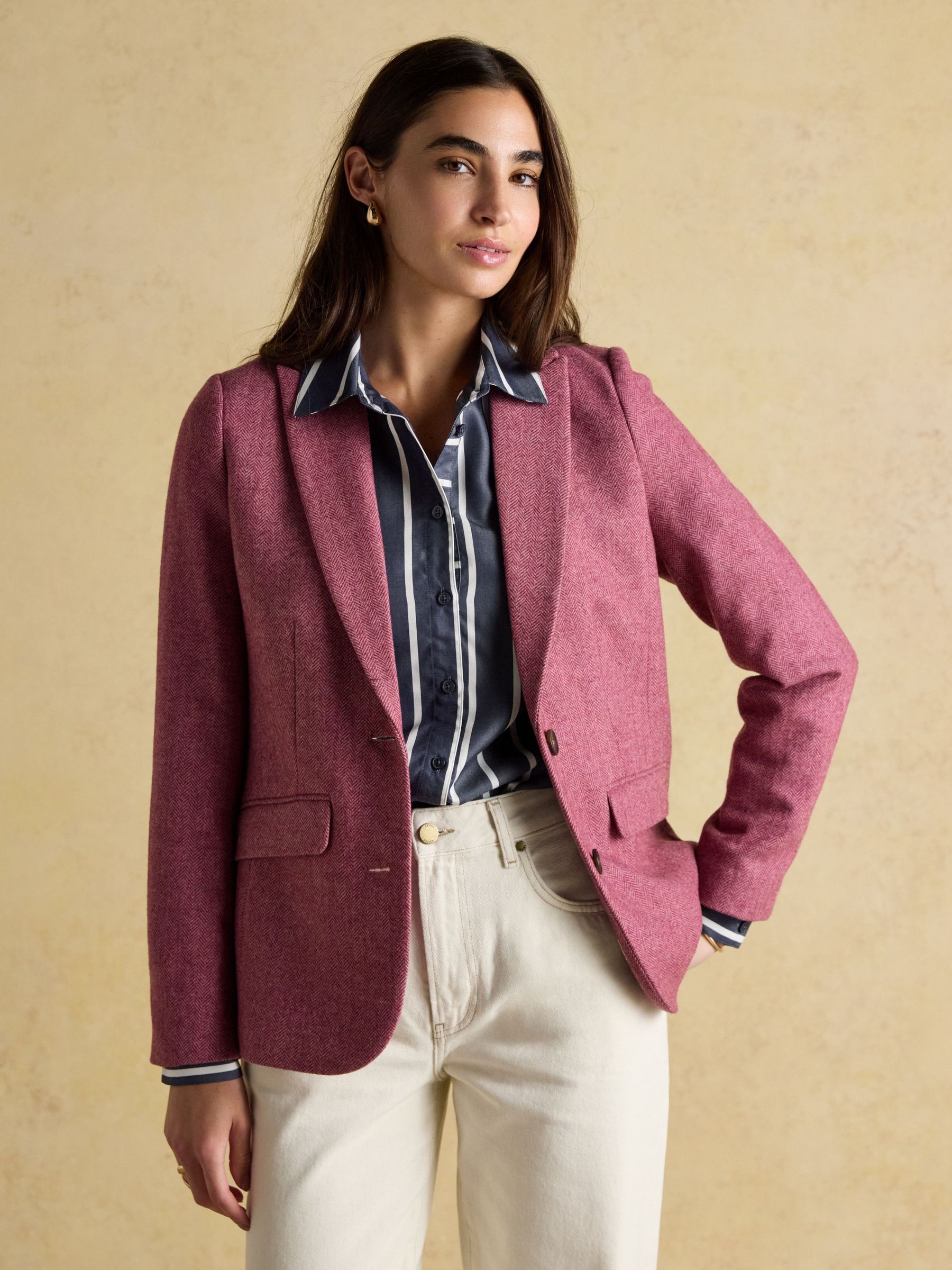 Aspley Pink Wool-Rich Tweed Blazer (AN3681) | £129