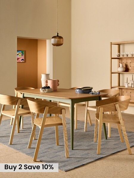 Oak and Green Legs Deauville Rectangular 6 to 8 Seater Extending Dining Table (AN4635) | £649