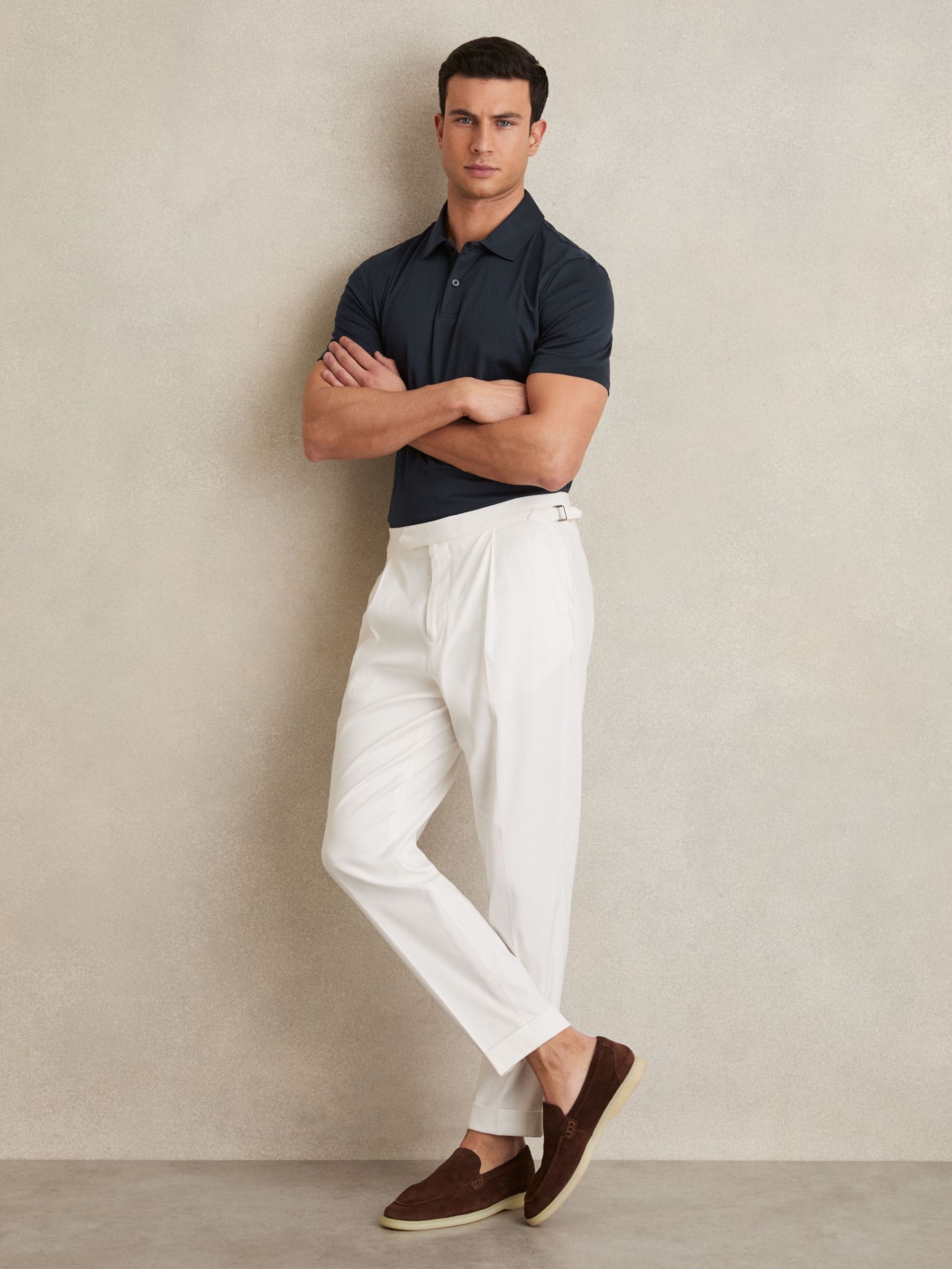 Cotton Short-Sleeve Polo Shirt in Navy (AN4953) | £68