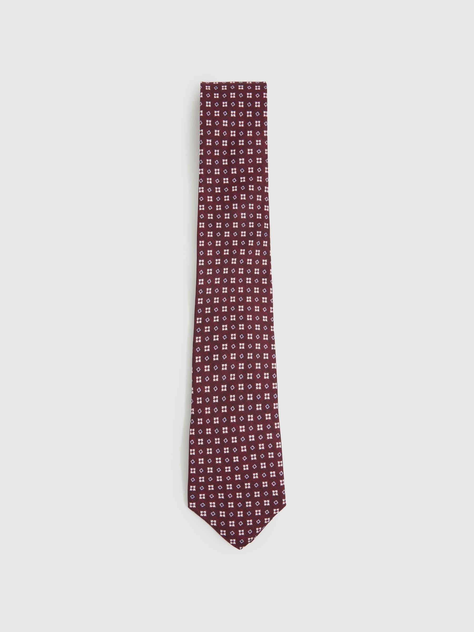 Silk Floral Print Medallion Tie in Bordeaux (AN5794) | £68