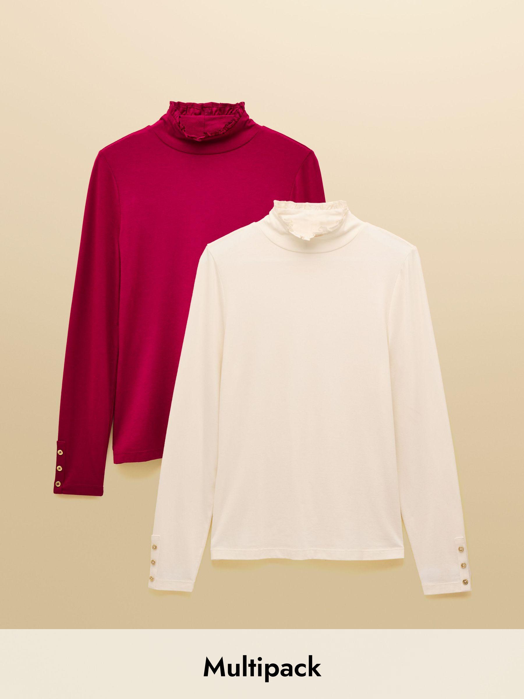 Amy Red & Cream Long Sleeve High Neck Jersey Top -  2 Pack