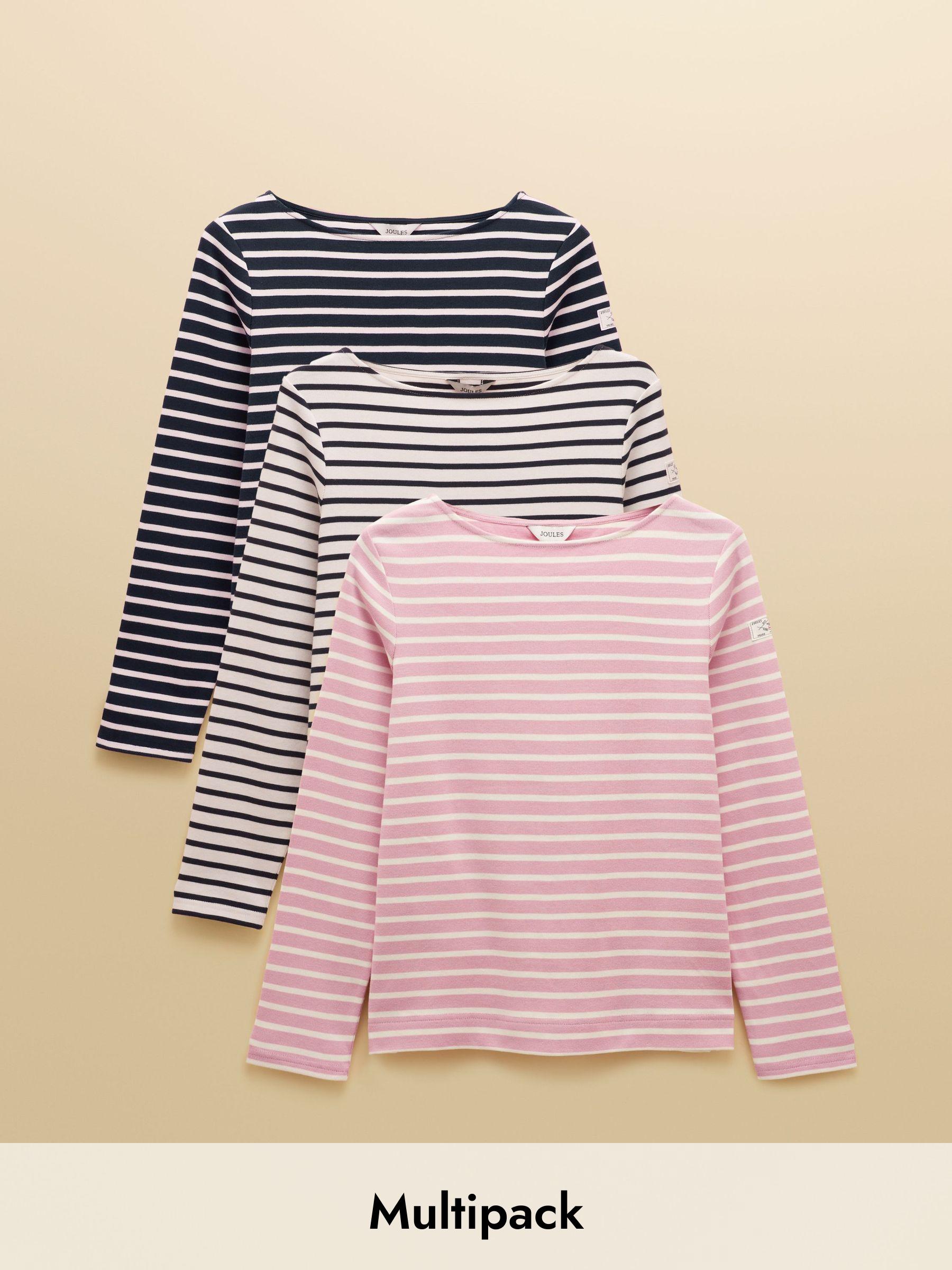 Harbour Multi 3 Pack Navy/Creme/Pink Boat Neck Breton Tops (AN5870) | £65