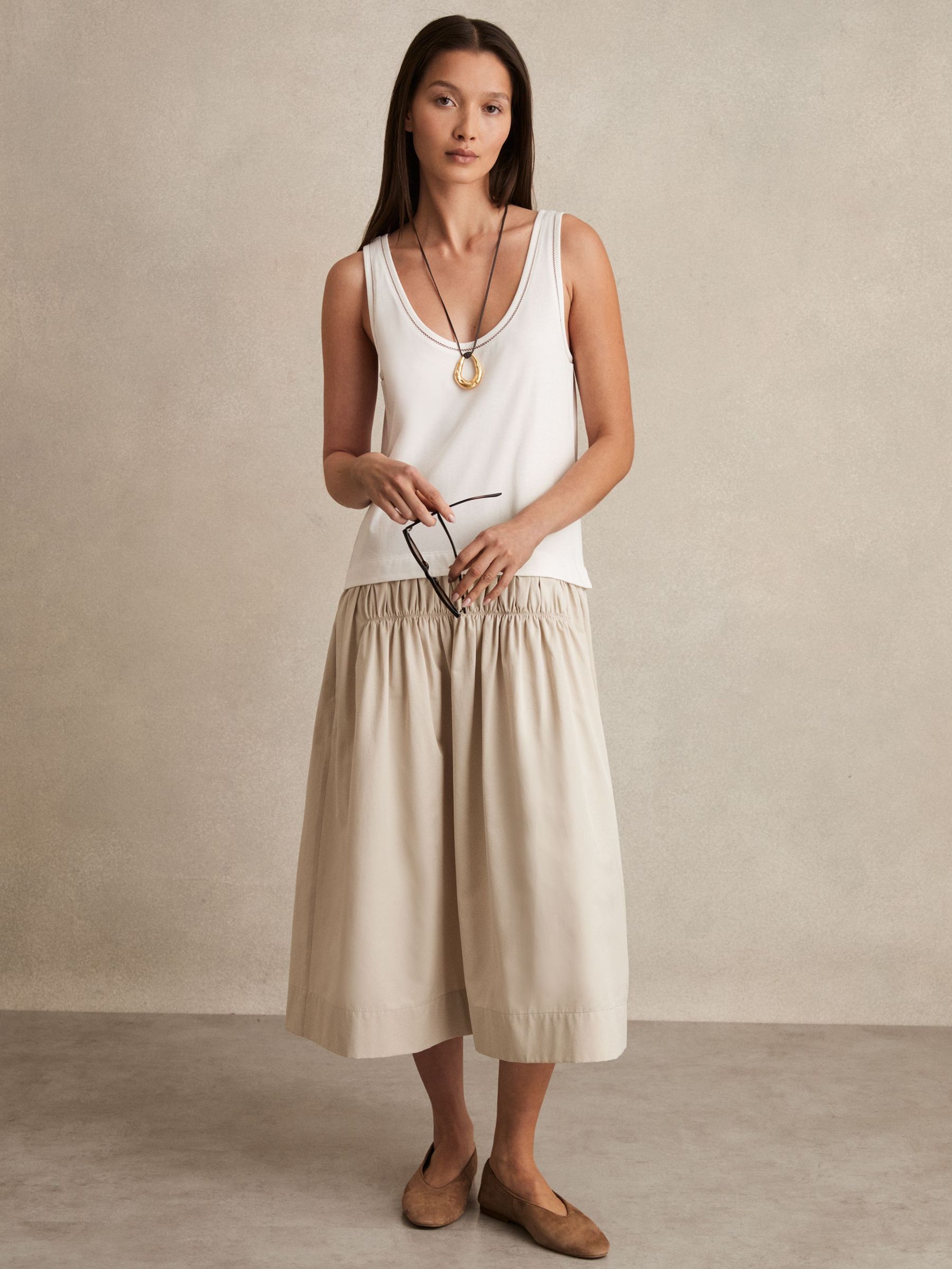 Layered Sleeveless Midi Dress in Ivory/Neutral (AN6328) | £130