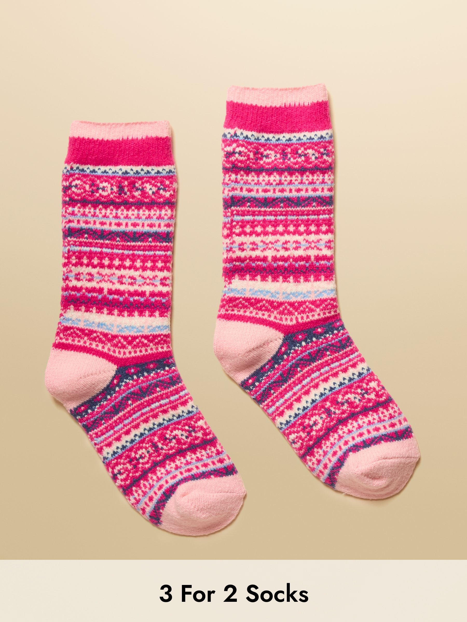 Kids' Wader Pink Fair Isle Welly Socks (AN6478) | £6.95