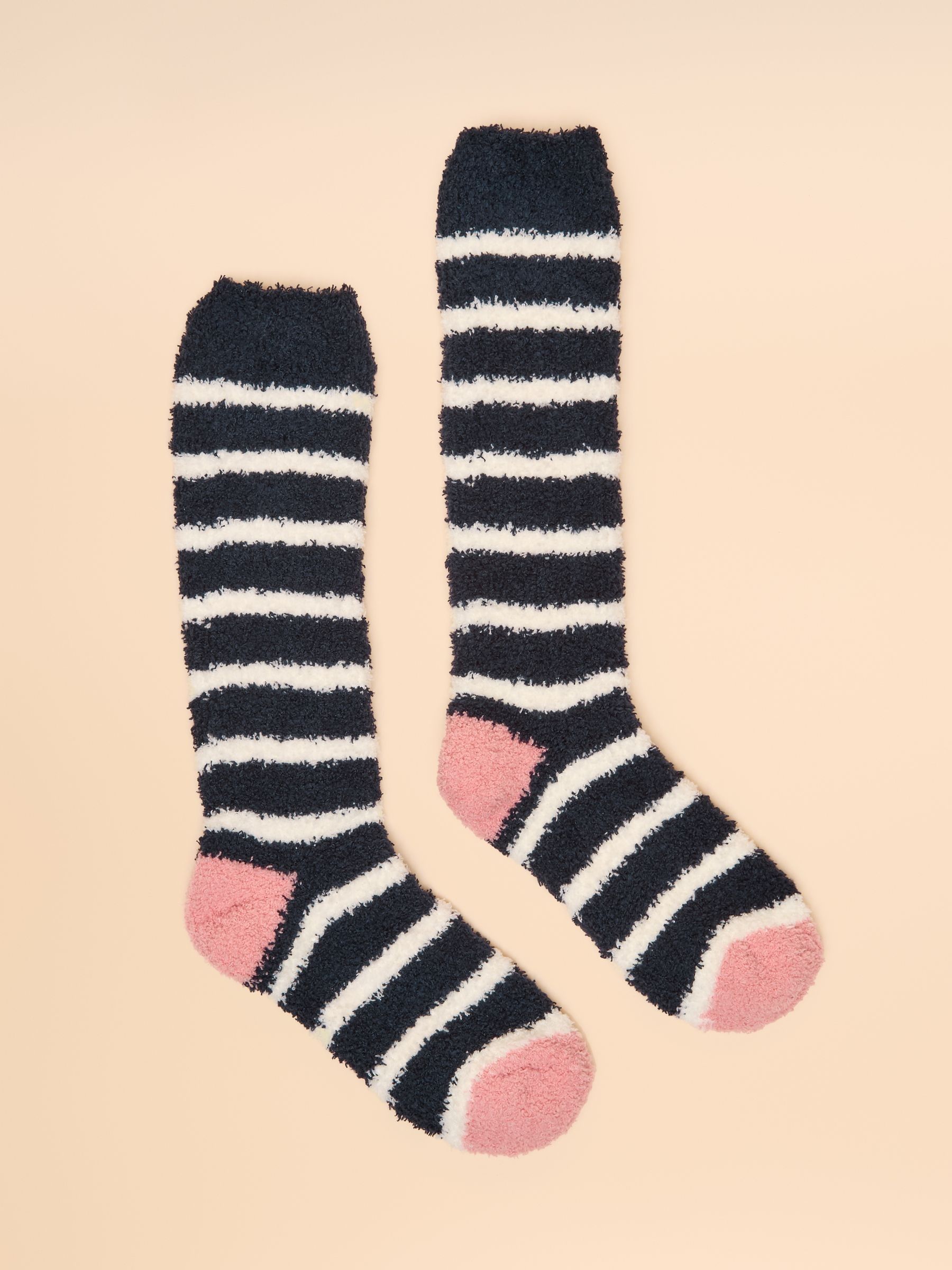 Fluffy Navy Stripe Fluffy Socks (AN6487) | £9.95