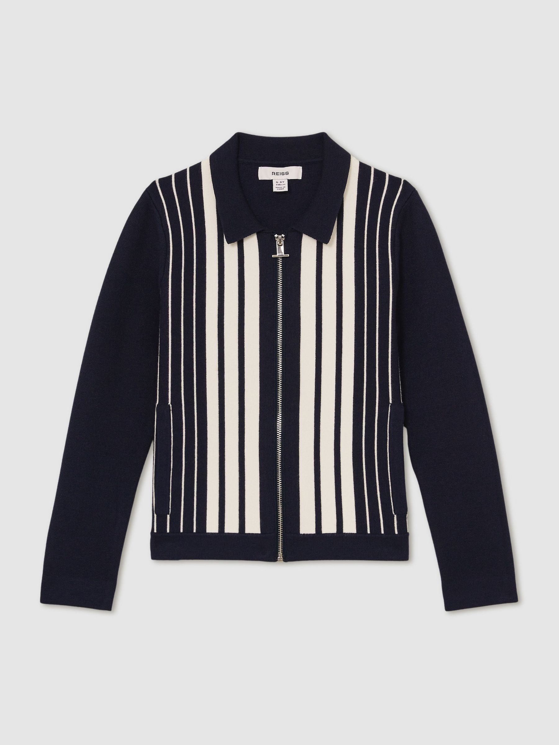 13-14 yrs Striped Zip-Through Knit Overshirt in Navy/White (AN7826) | £56
