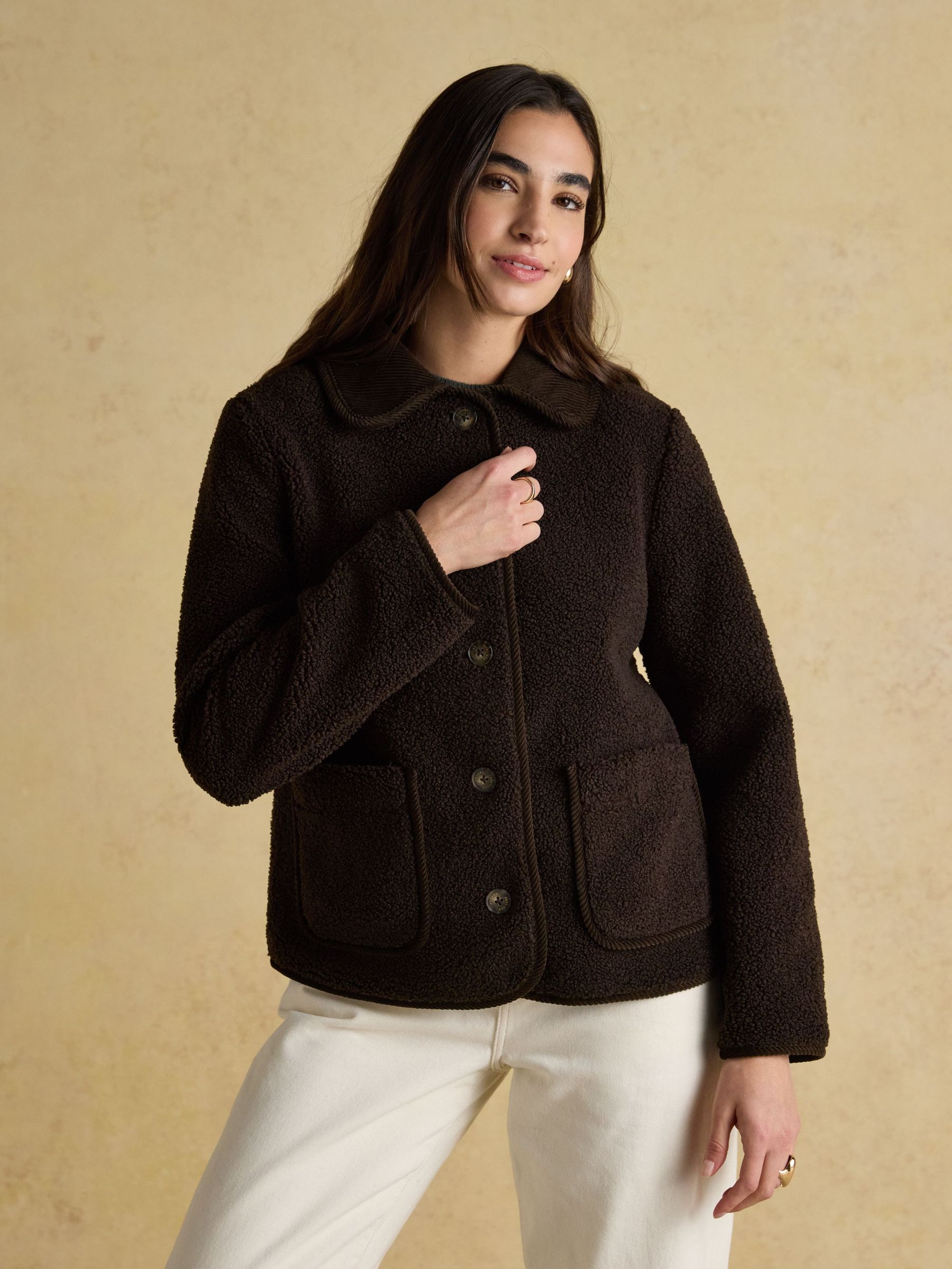 Sadie Chocolate Brown Regular Fleece Jacket with Button Fastening (AN8003) | £69