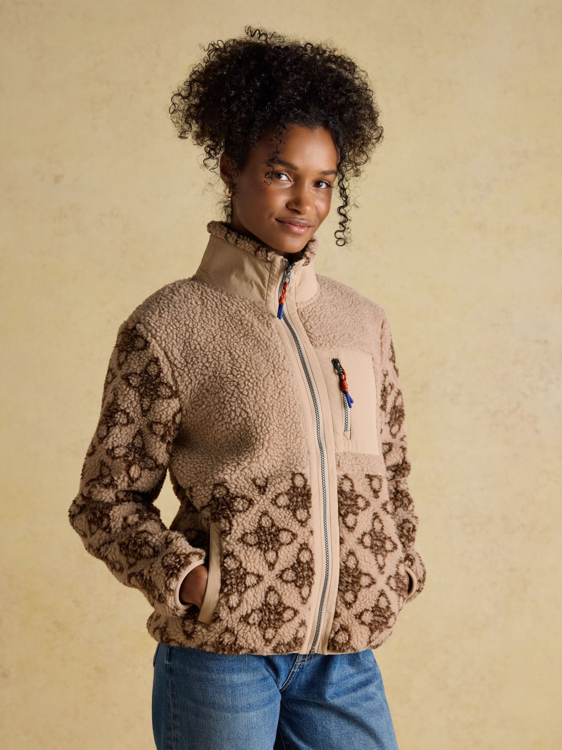 Lottie Neutral Icon Print Borg Fleece with Zip Fastening