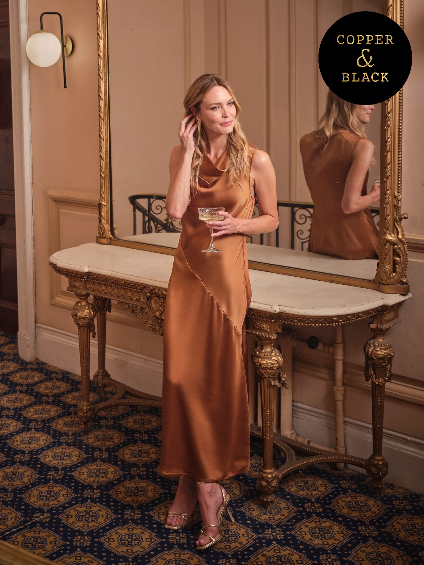 Liza Bronze Regular Cowl Neck Maxi Dress (AN8901) | £85