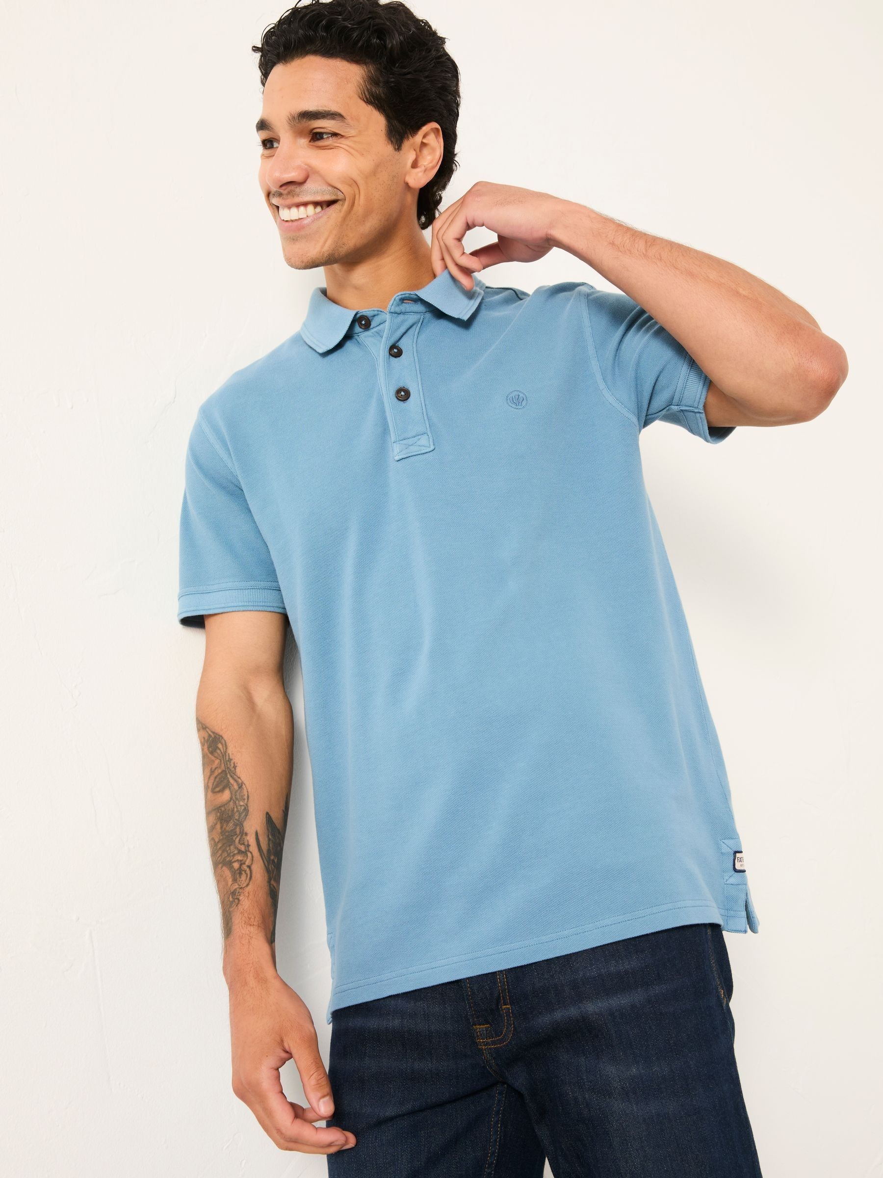 Chambray Blue Short Sleeve Pique Polo (AN9545) | £29.50