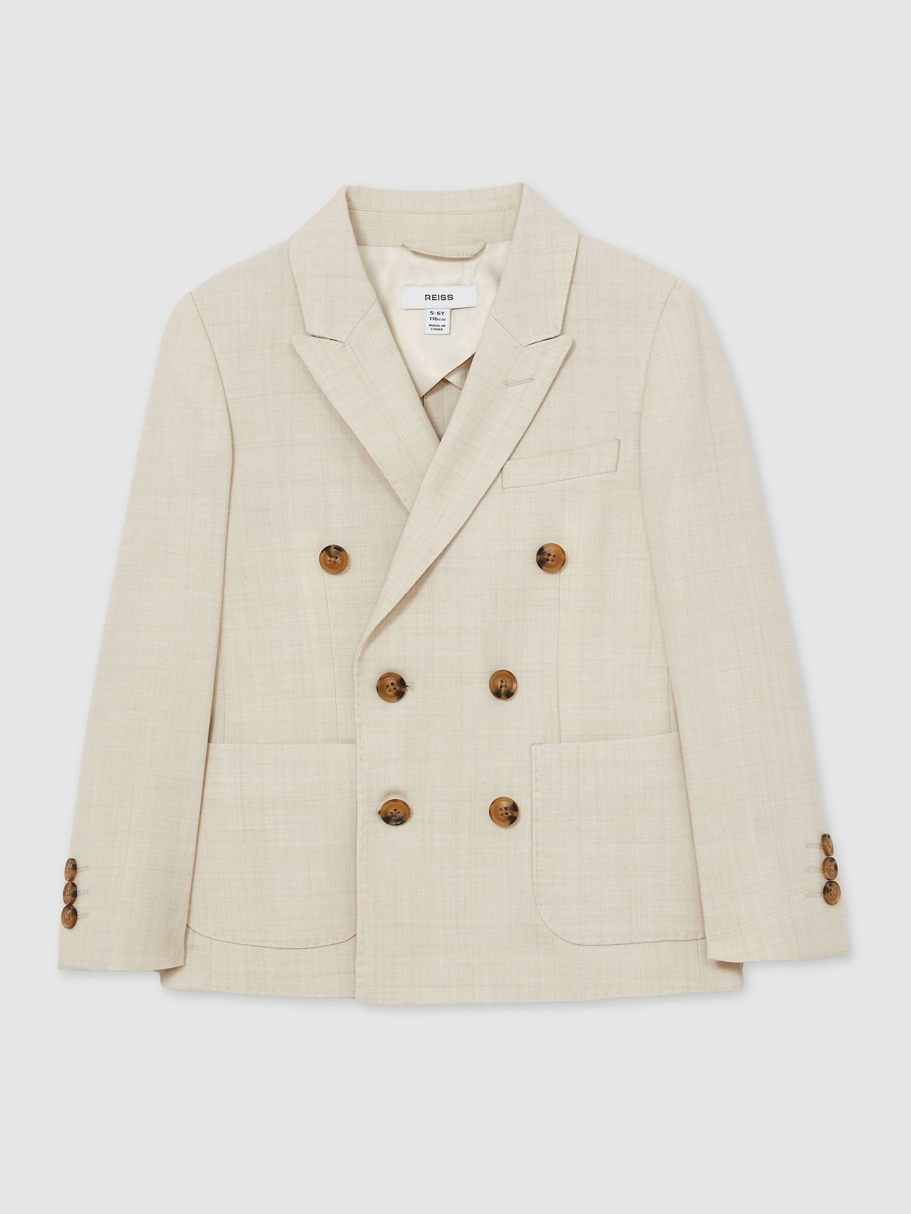 13-14 yrs Double-Breasted Textured Blazer With Wool in Stone (AP0339) | £118