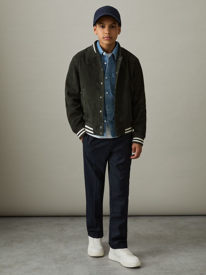 3-9 yrs Suede Varsity Bomber Jacket in Dark Green (AP0414) | £70